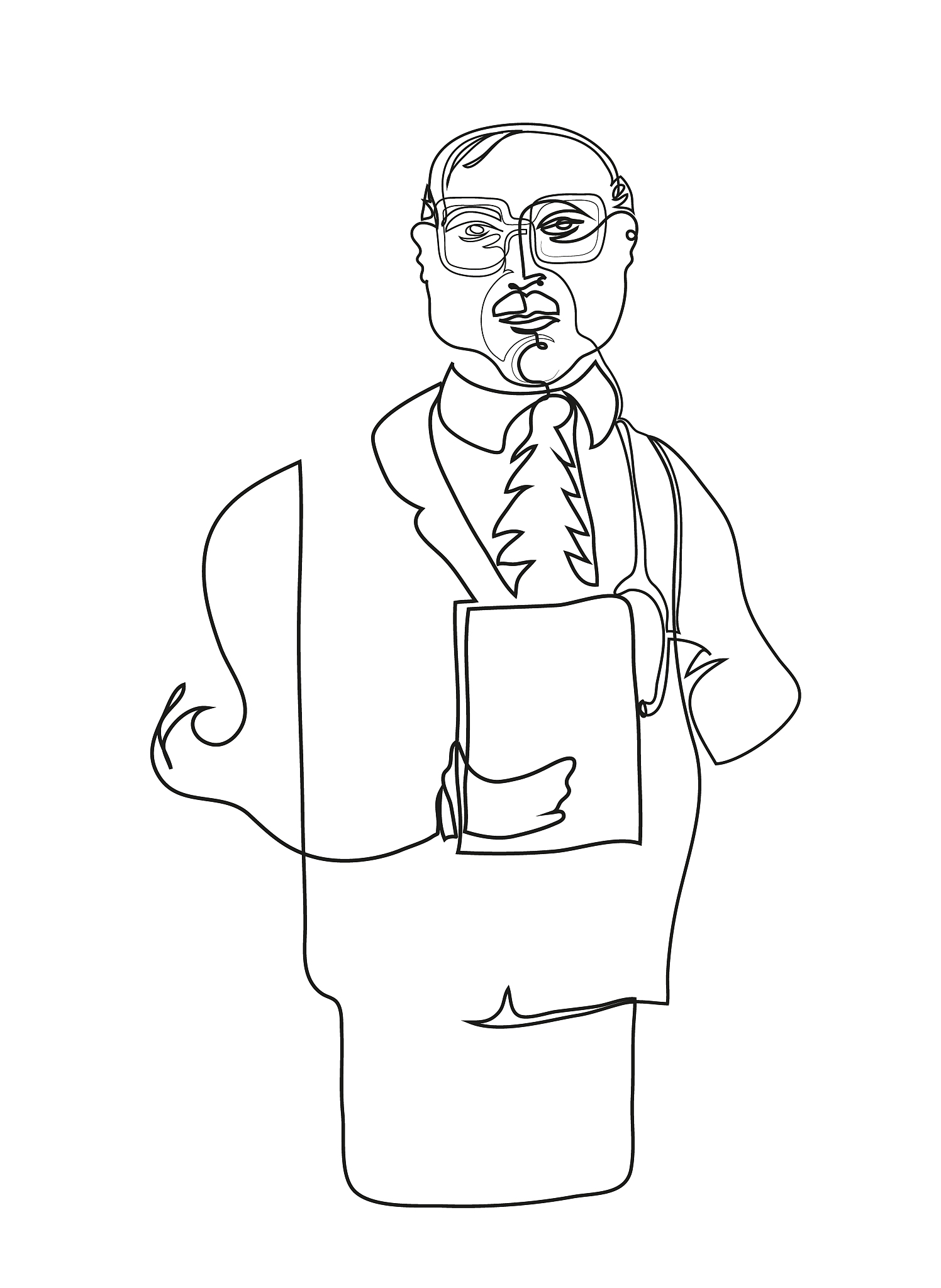 one continuous line drawing of portrait of senior doctor with no