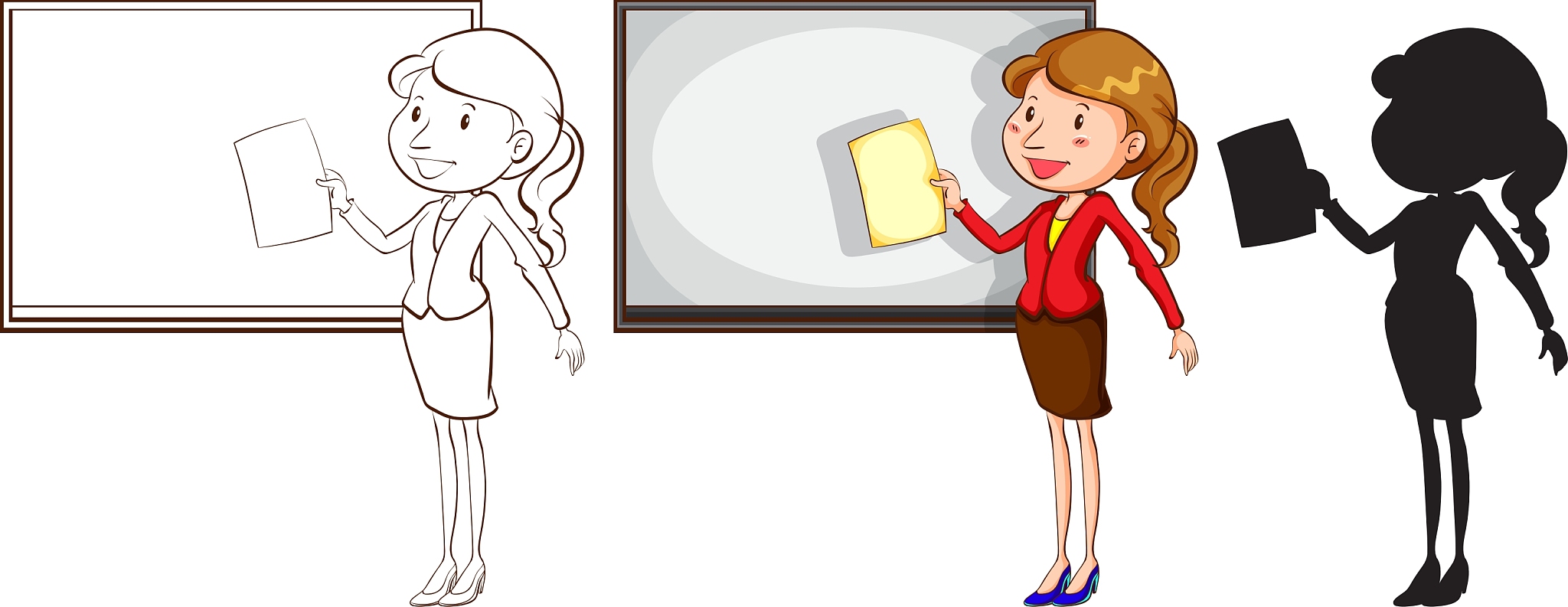 sketches of a teacher in different colours