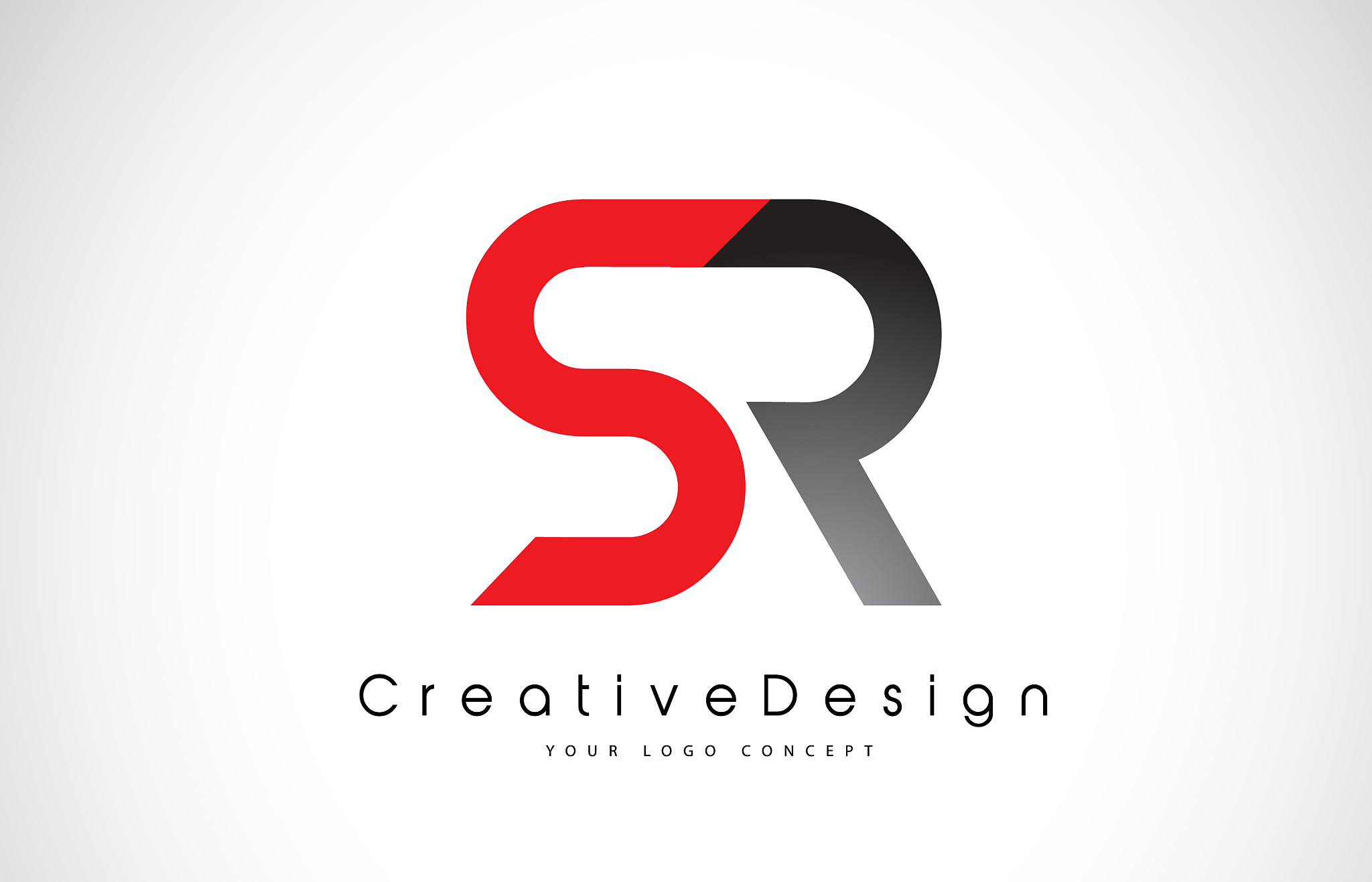 red and black sr s r letter logo design creative