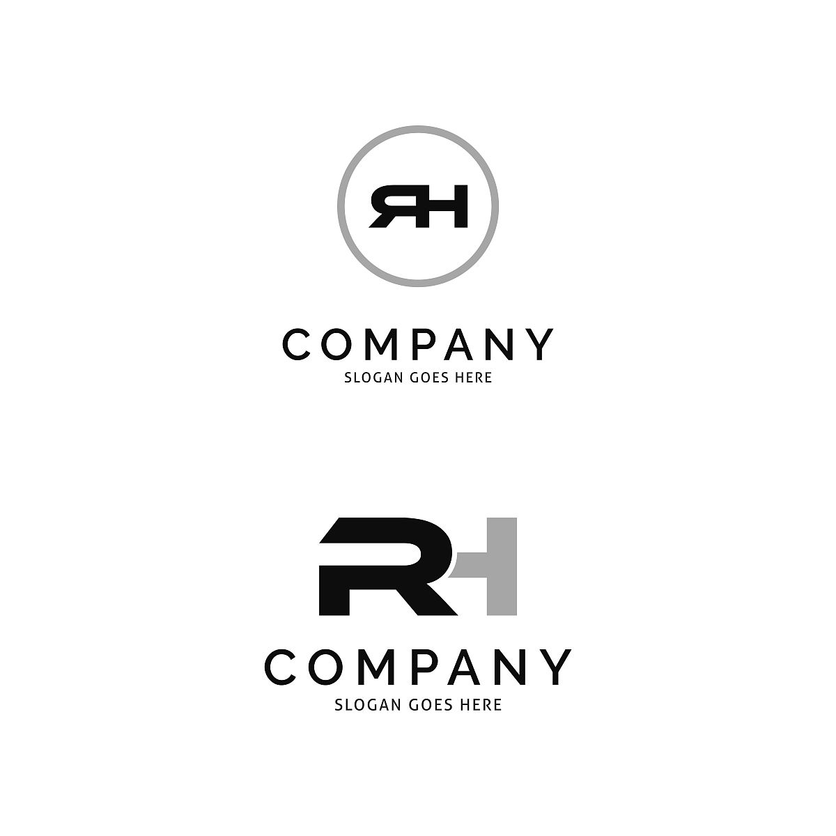 一组初始字母rh图标矢量符号设计模板元素