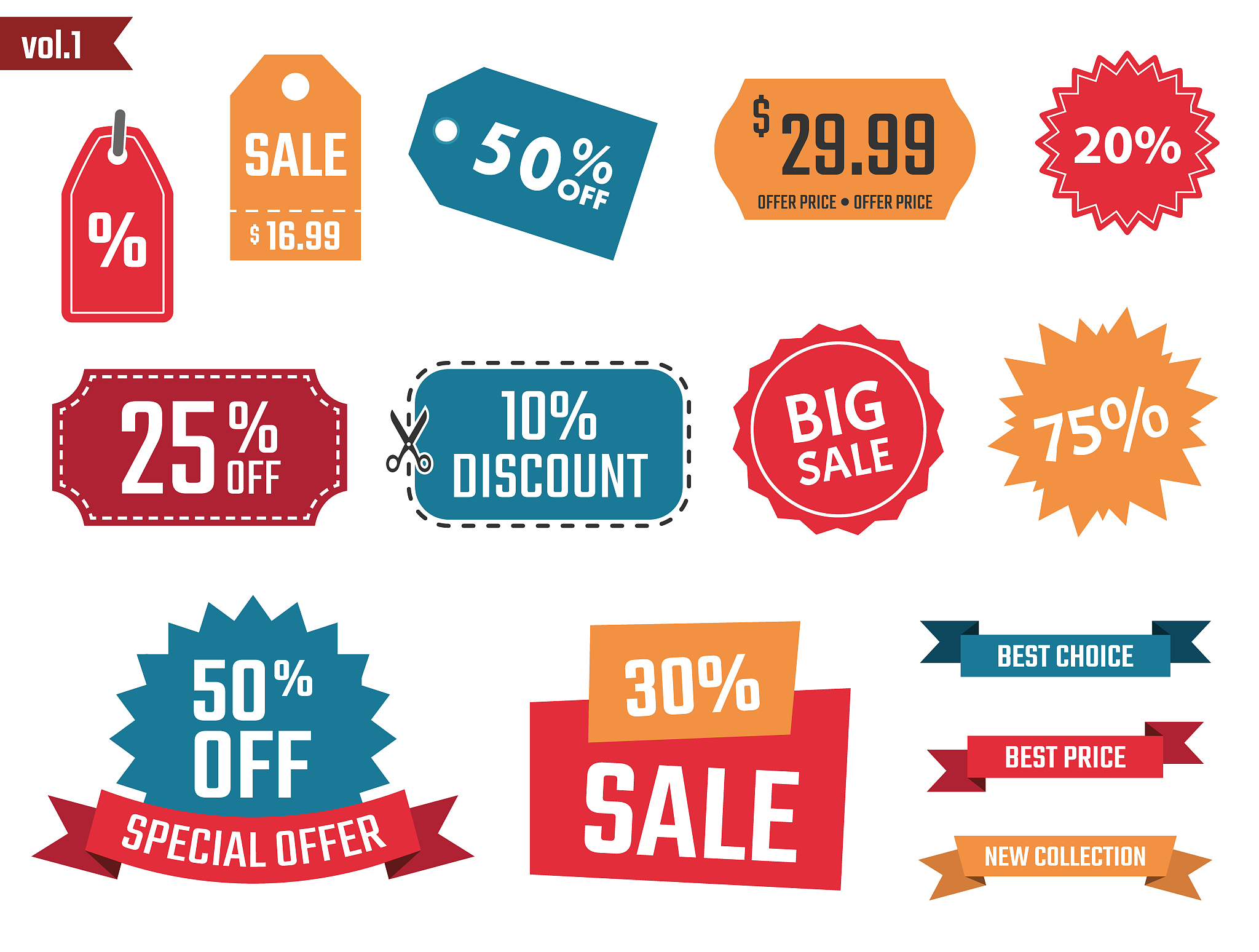 sale banners set, discount coupons and labels, discount icons
