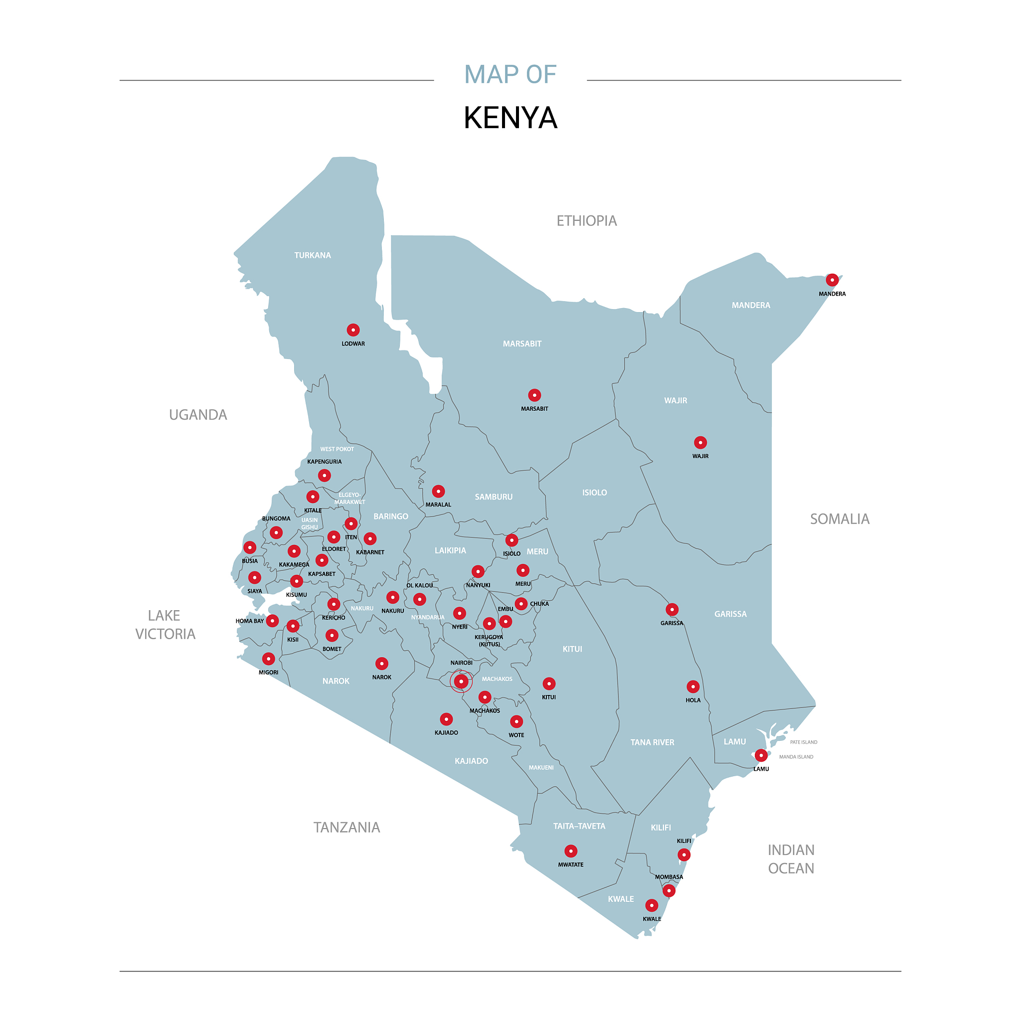 kenya map with red pin