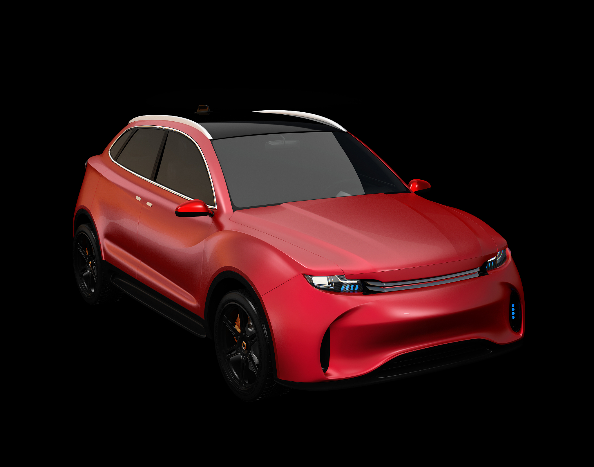 metallic red matte color electric suv concept car isolated on bl