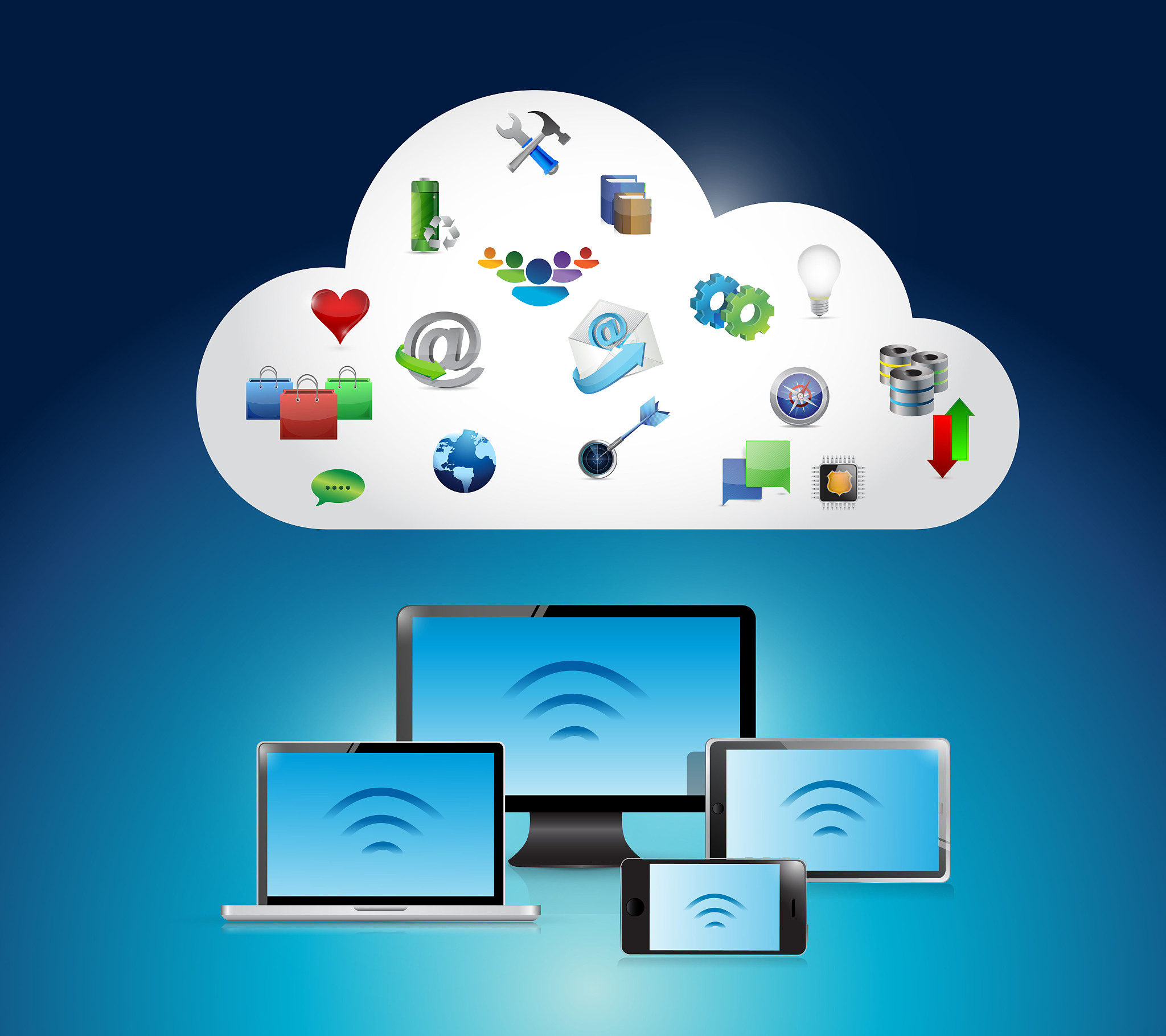 wifi electronics connection and cloud illustration