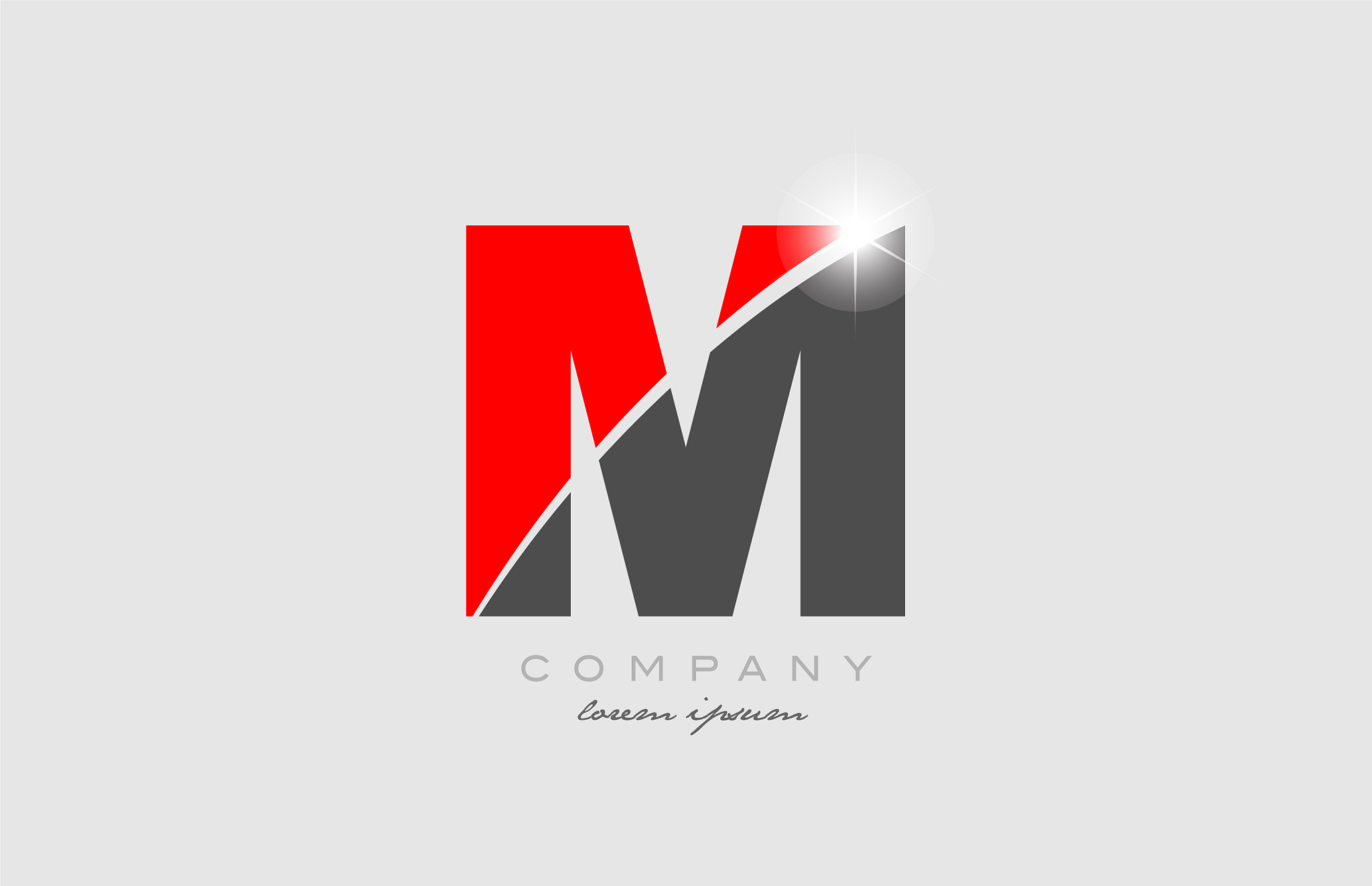 letter m in grey red color alphabet for logo icon