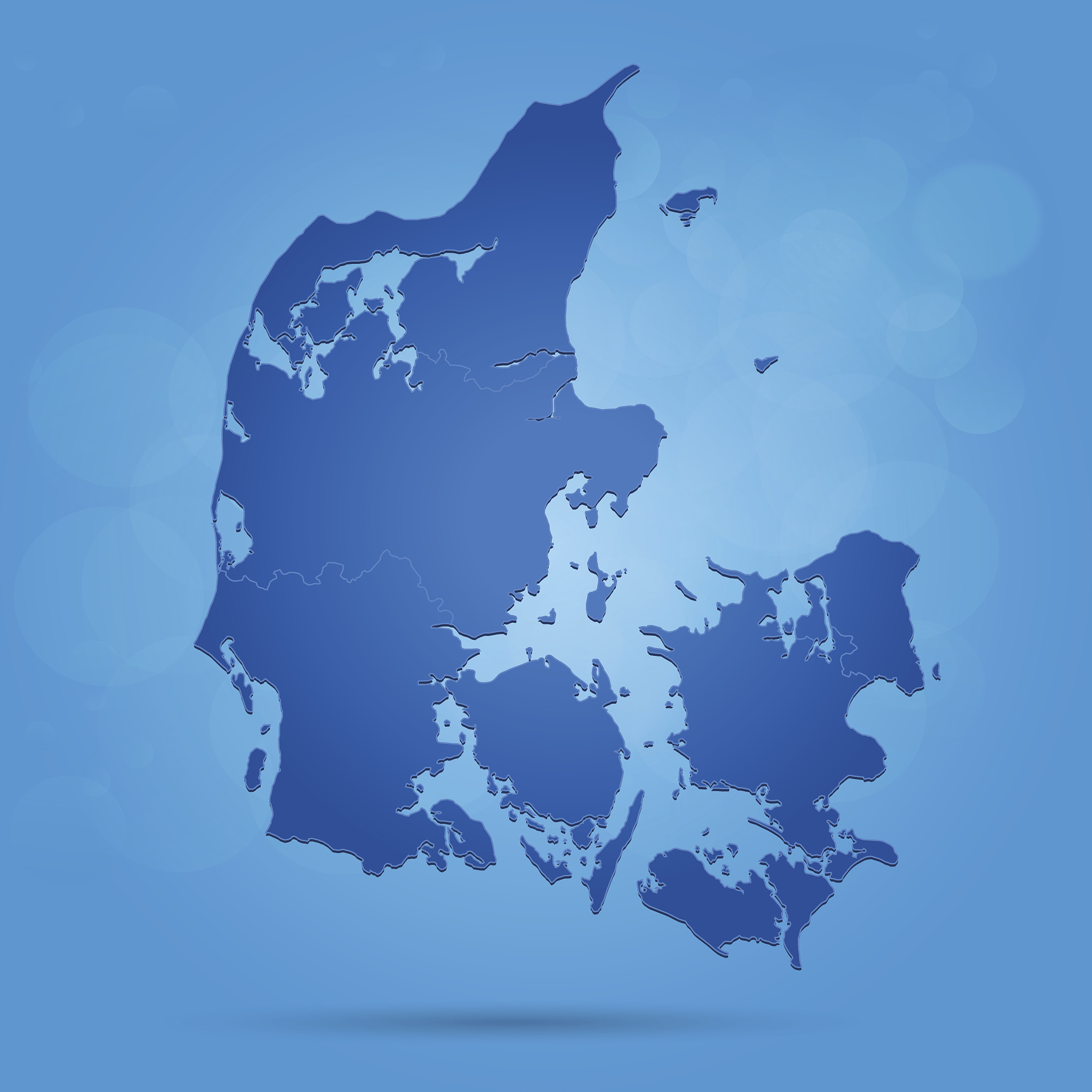 denmark blue map with borders on glowing bubble background