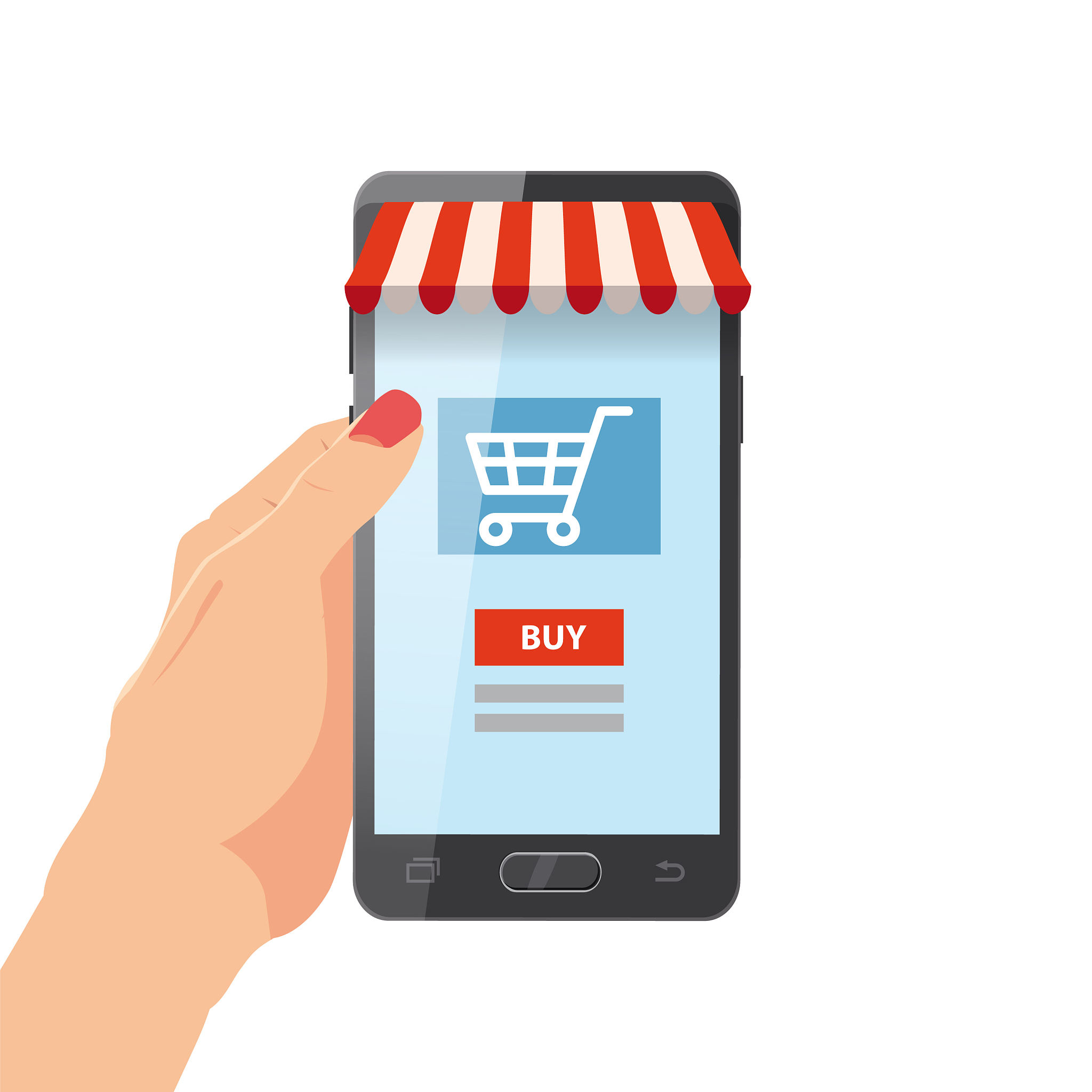 hand holding smartphone with shopping bag