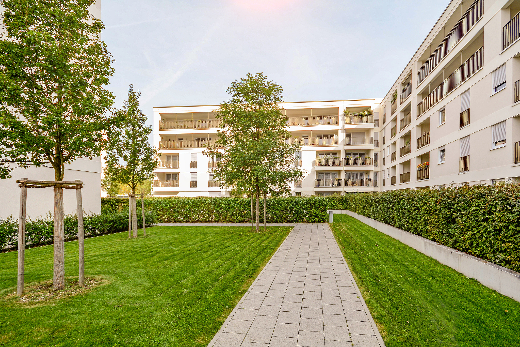 modern apartment buildings in a green sustainable environment