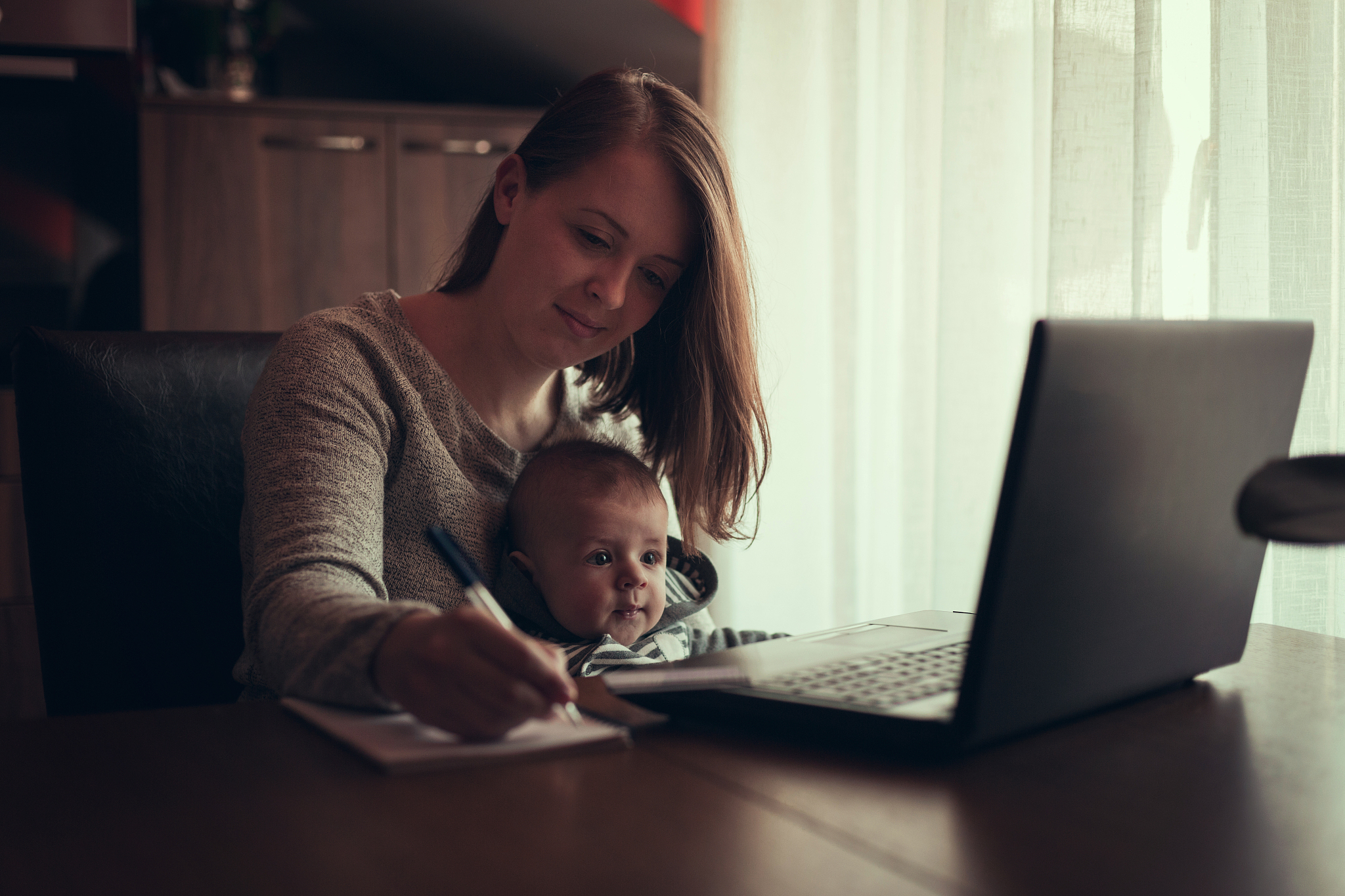 single mum and her adorable son shop online