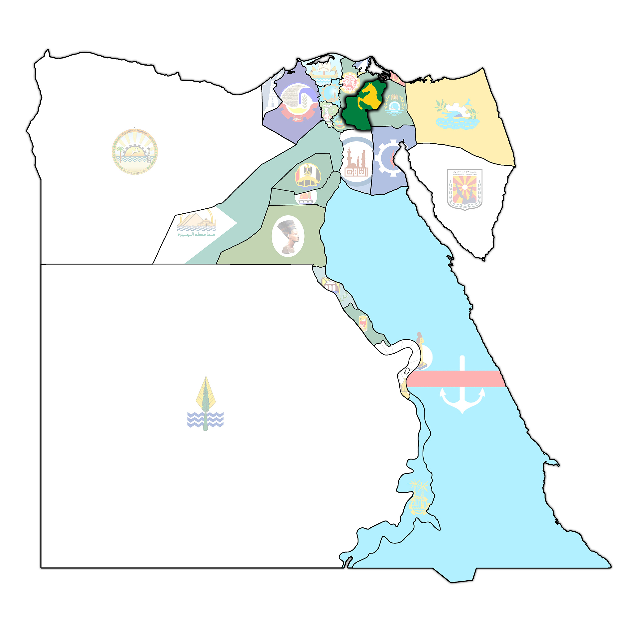 sharqia flag on map of administrative divisions of egypt