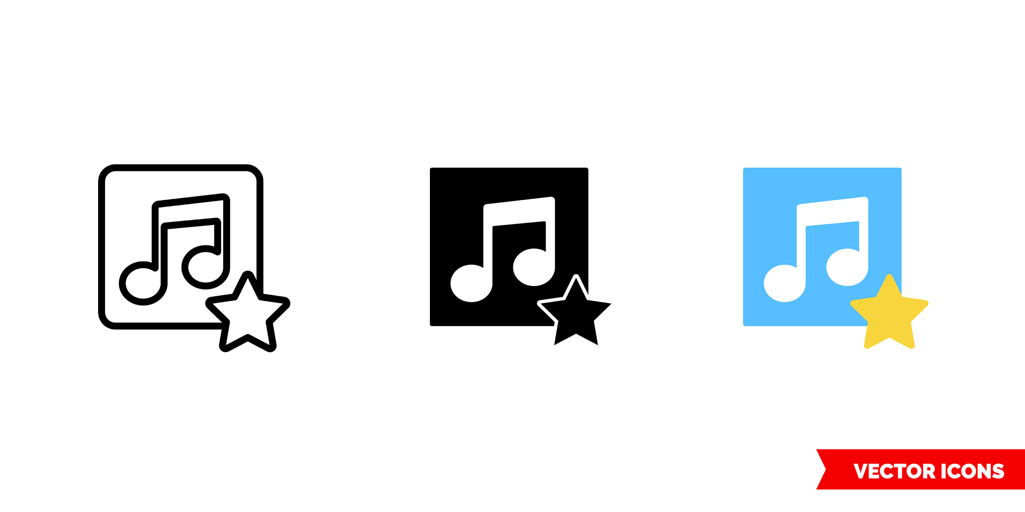favorites music icon 3 types isolated