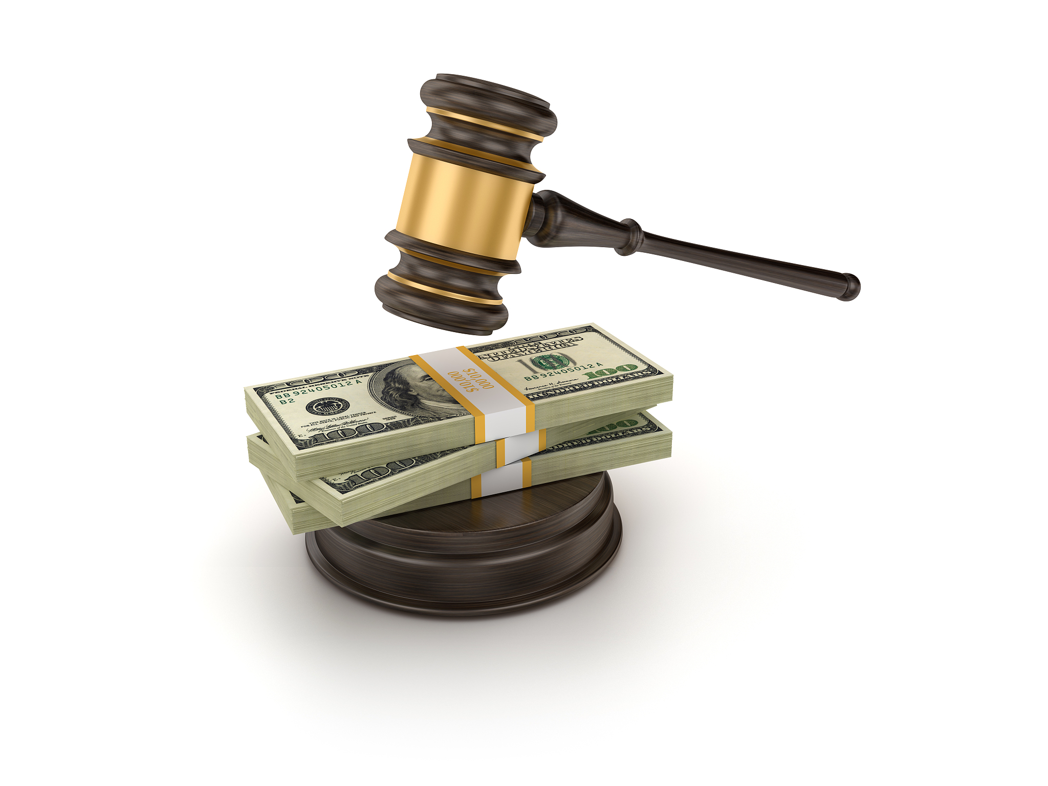gavel with one hundred dollar bills - 3d rendering