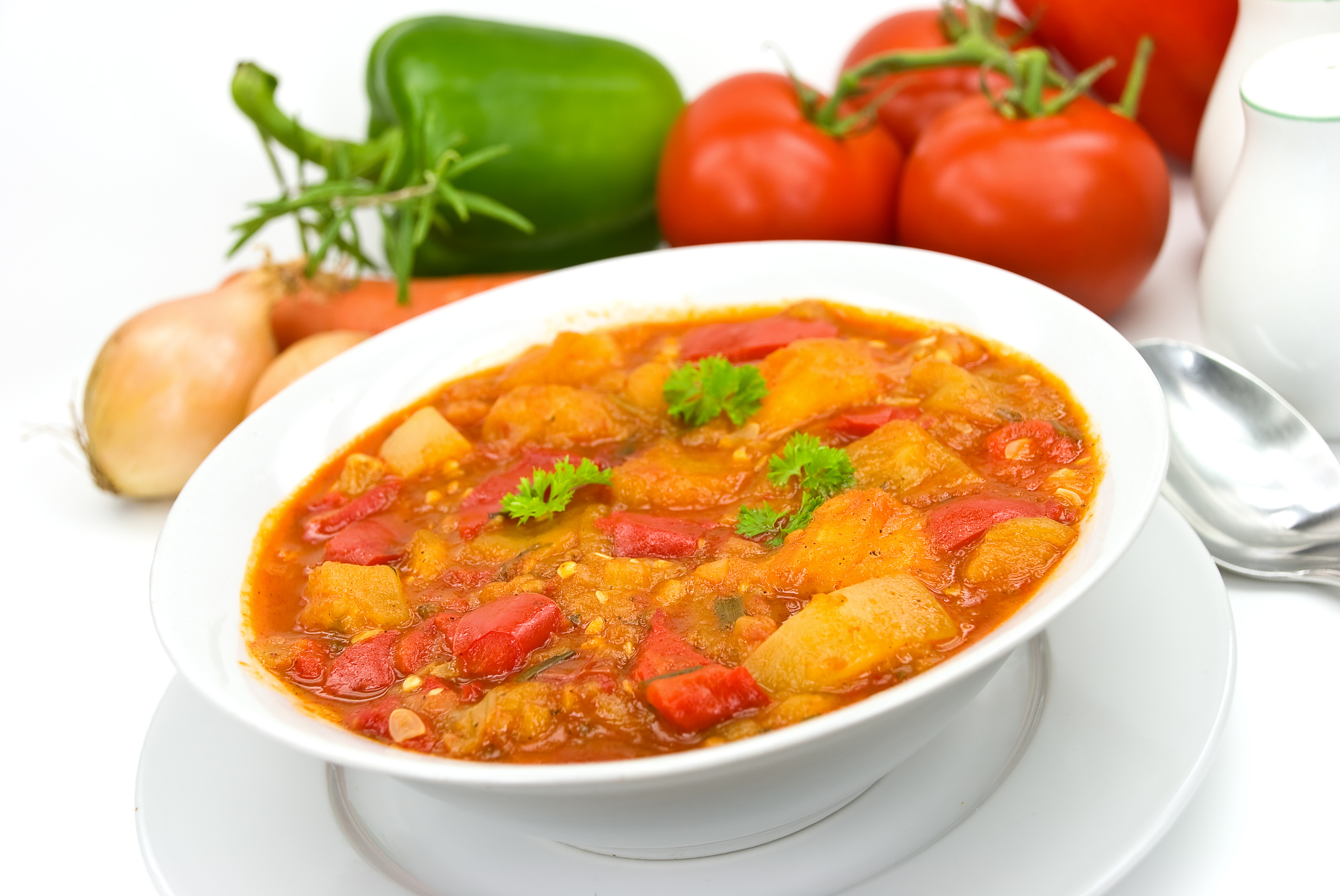 chicken breast soup-stew-  with mixed vegetable and red bell pep