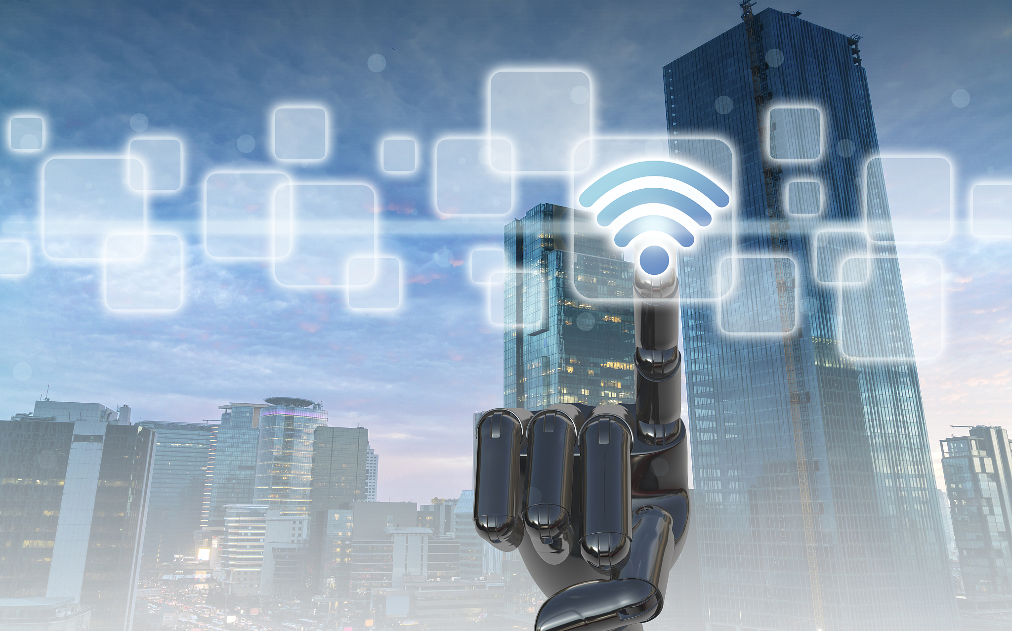 smart city and internet of things. business person and technolog