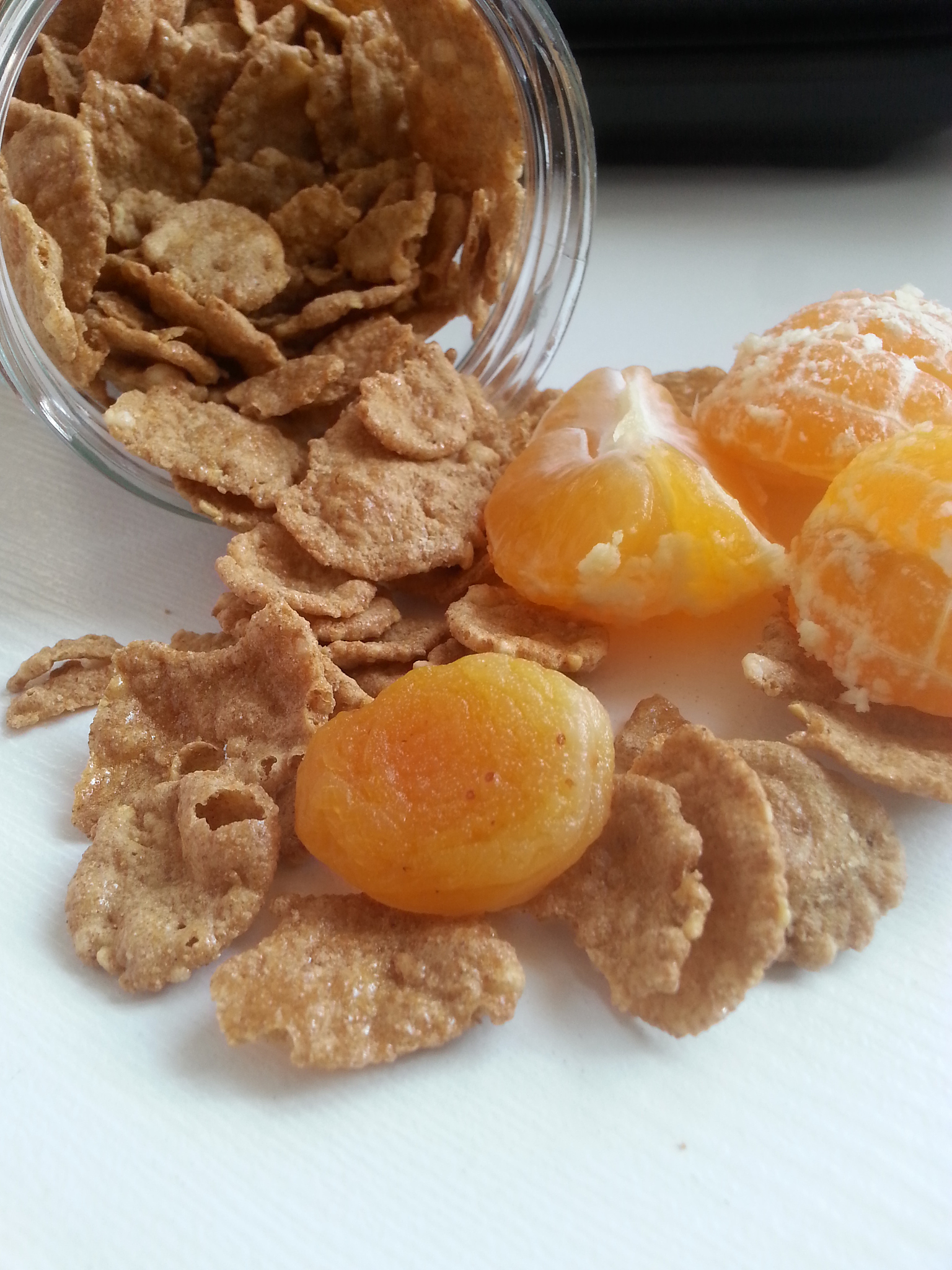 tangerine, corn flakes and jar