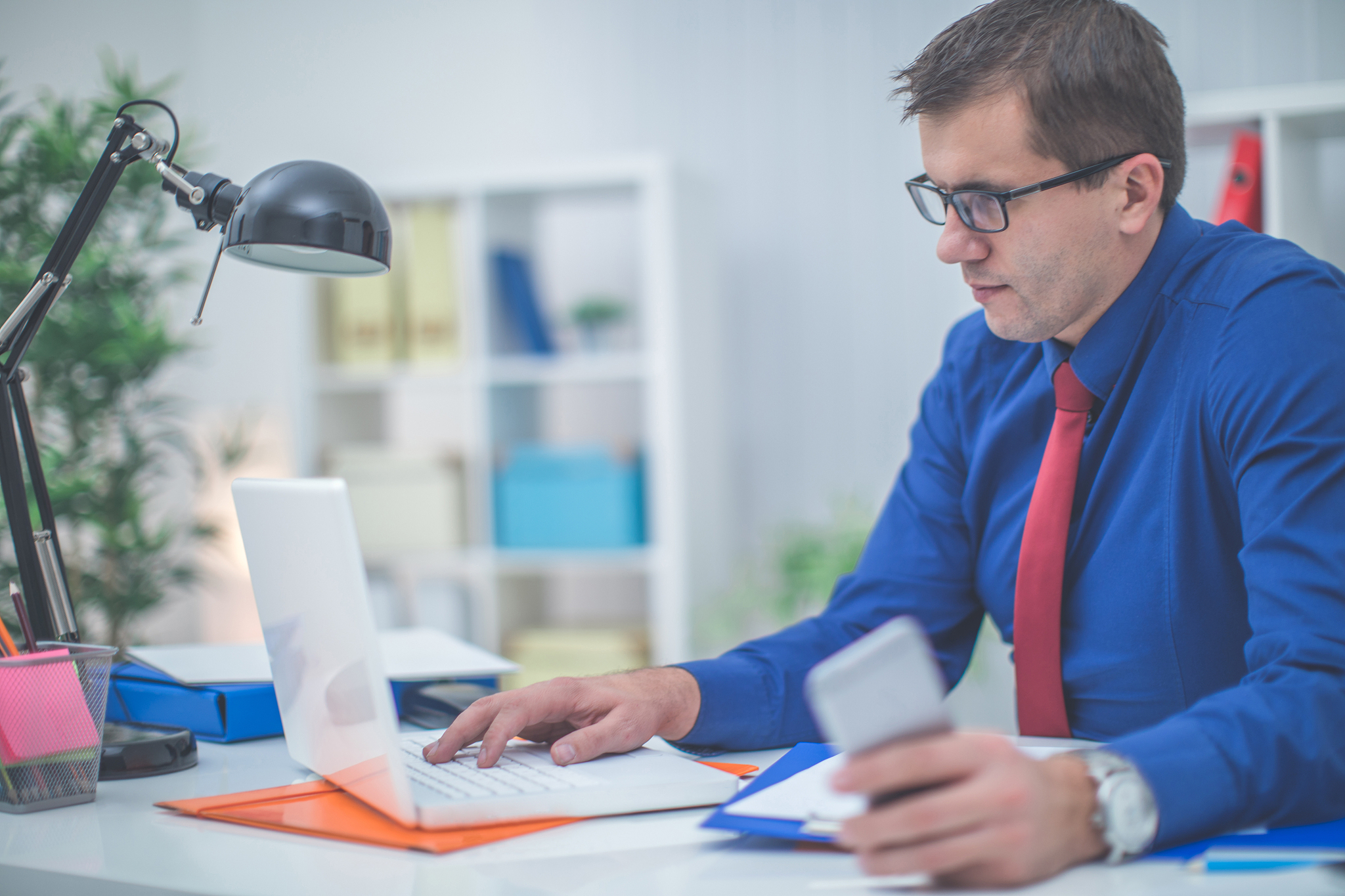 businessman works in office