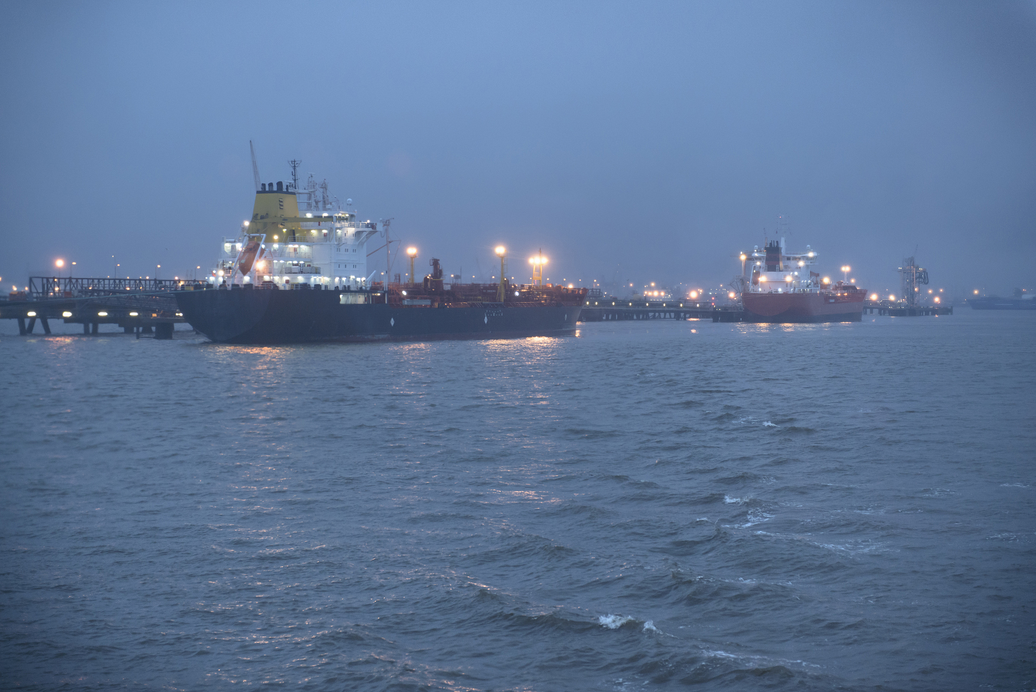 view of tankers out to sea from tug