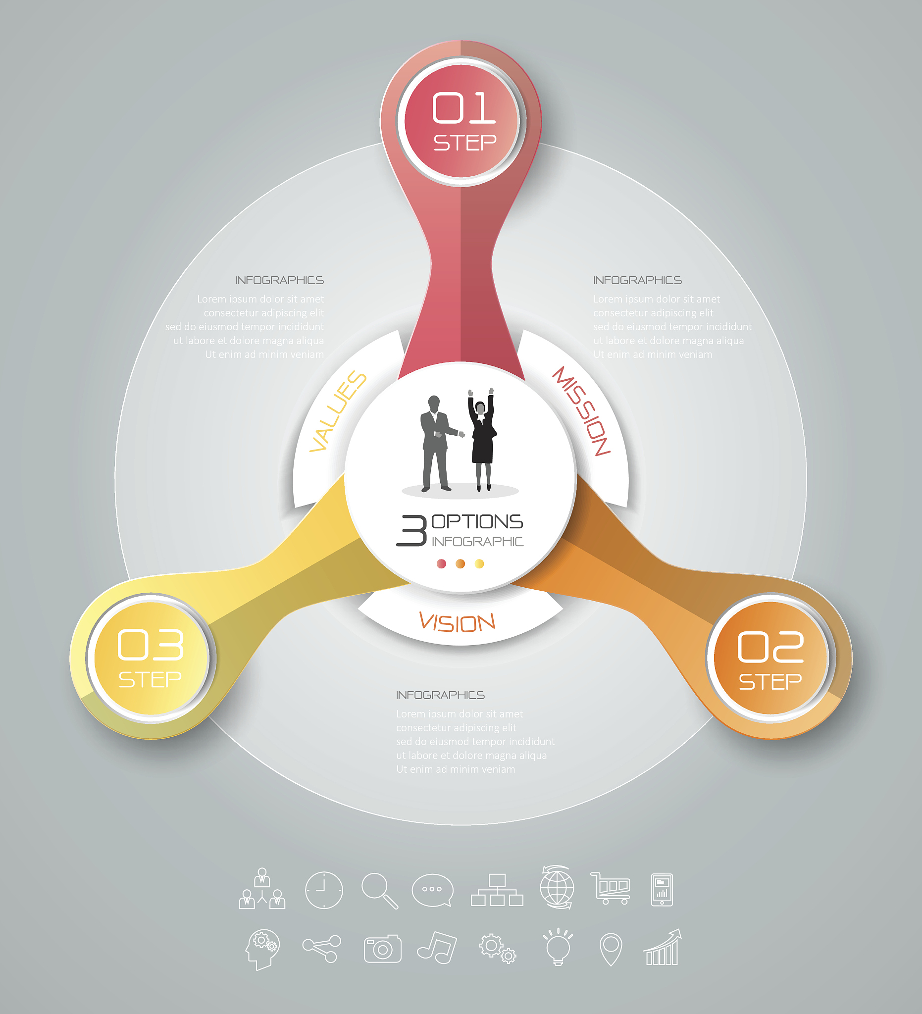 design circle infographic template 3 steps,