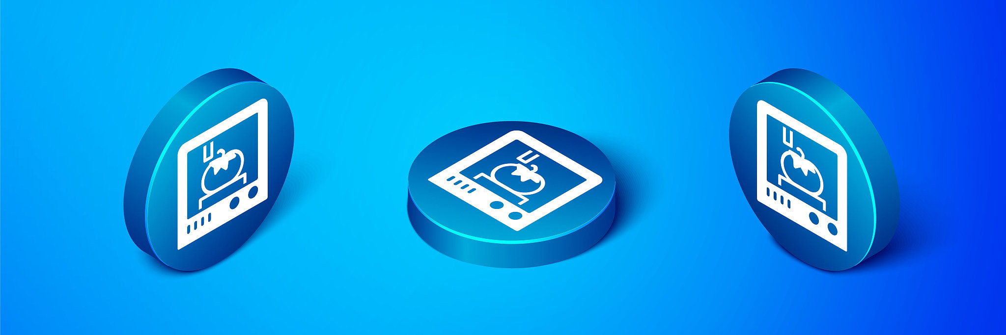 isometric 3d printing technology icon isolated on blue backgroun