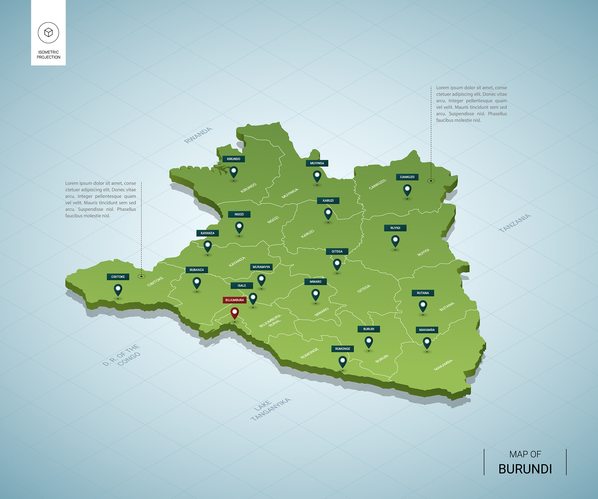 stylized map burundi isometric 3d green map