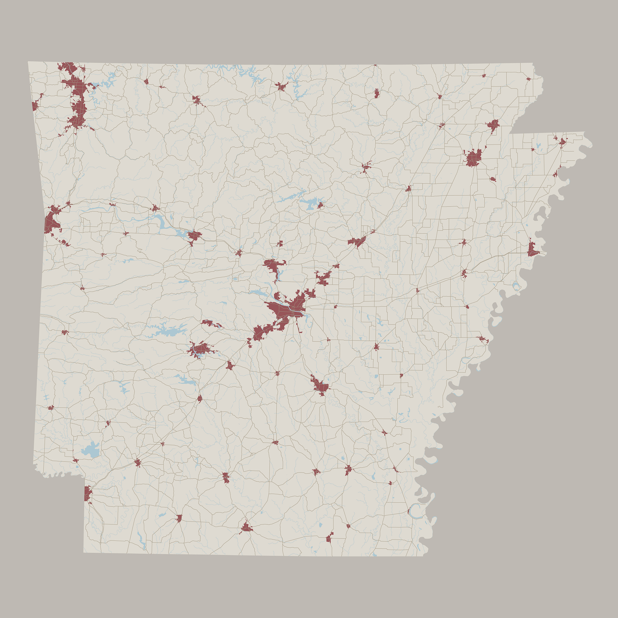arkansas us state road map