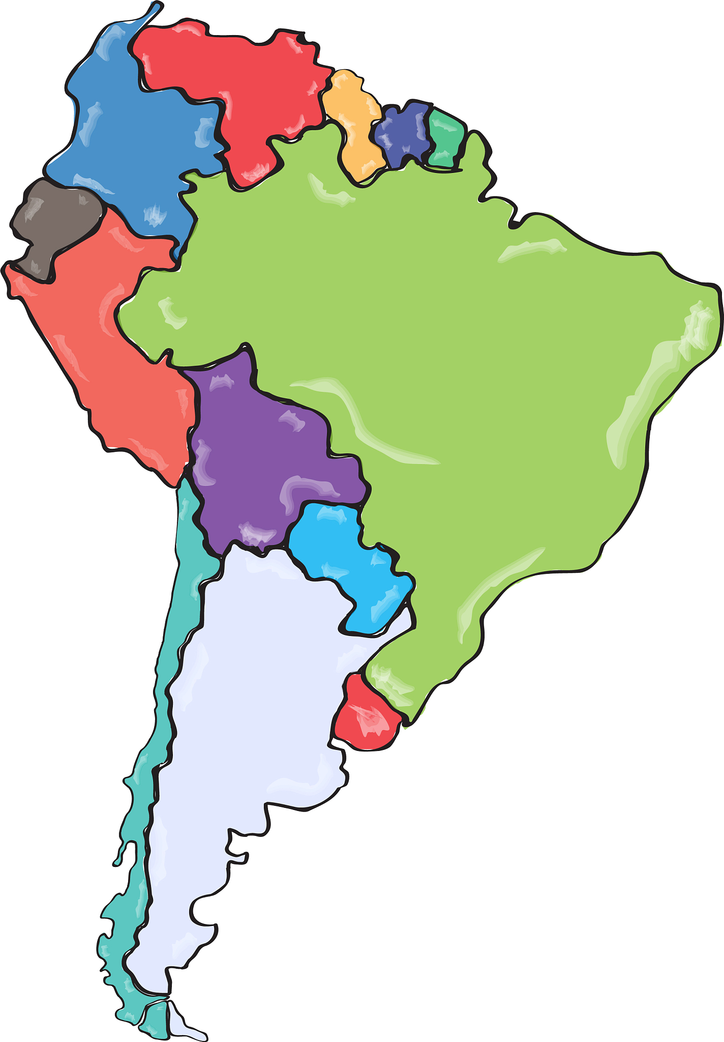 comic drawing of a political map of south america