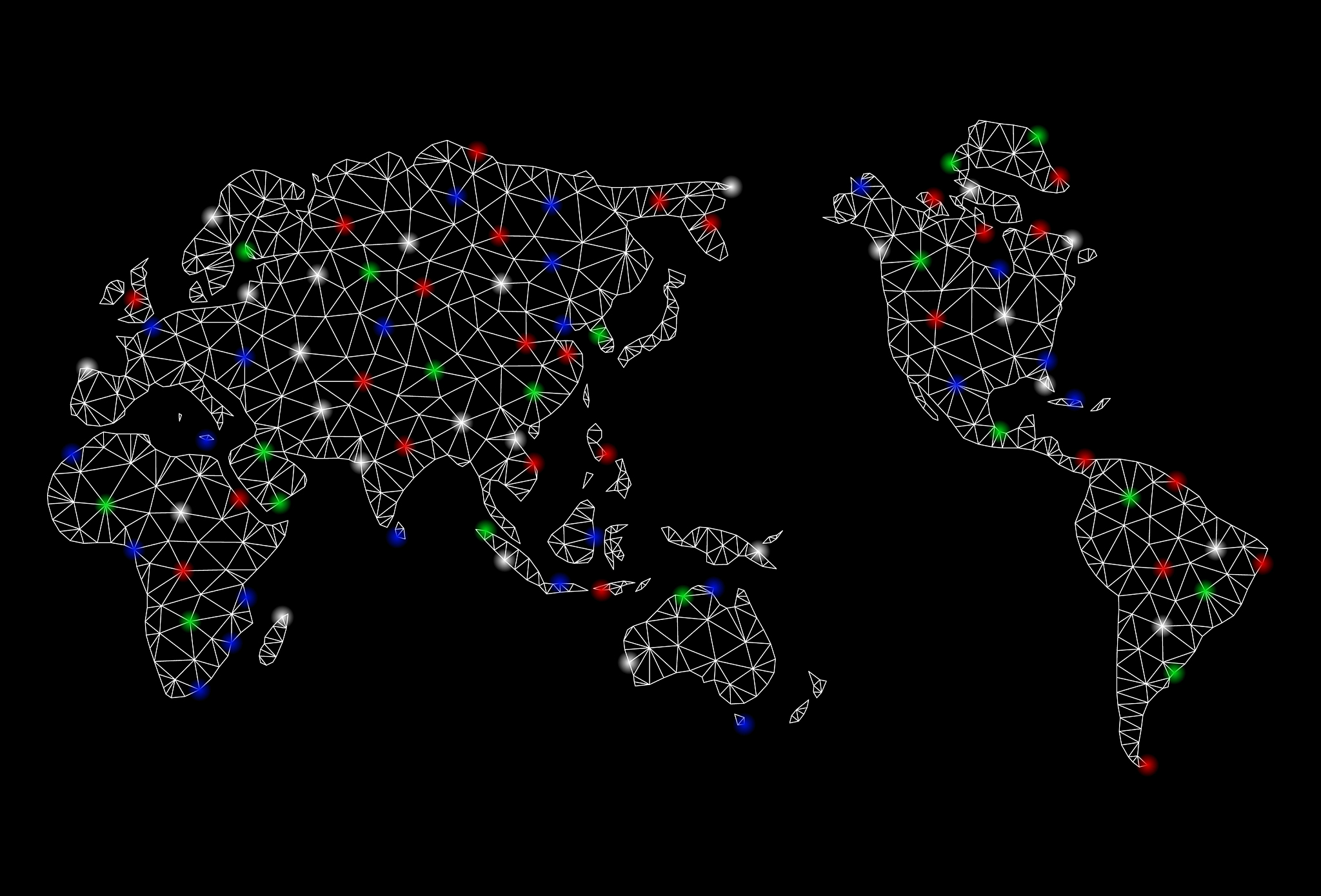bright mesh wire frame worldwide map with light
