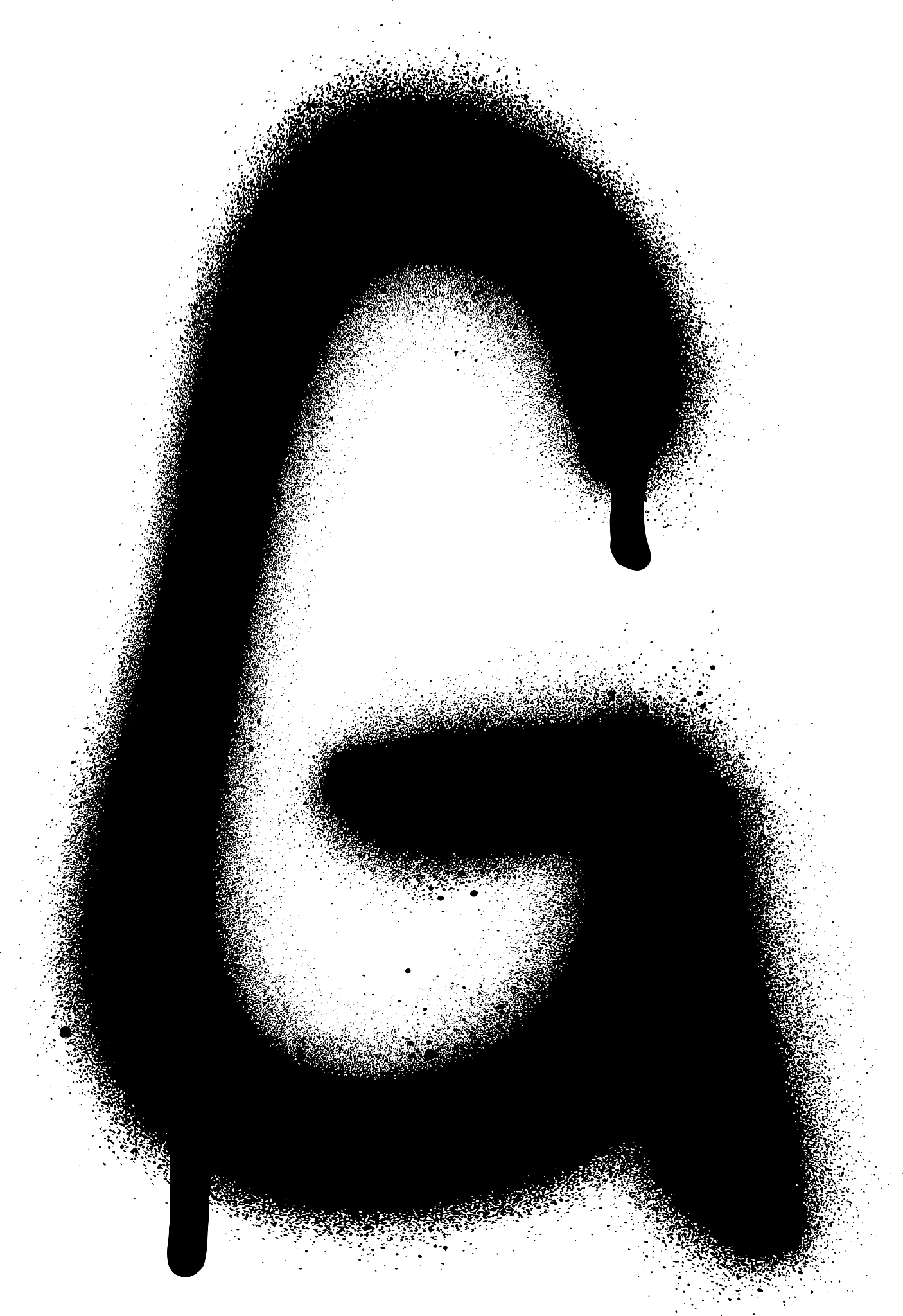 sprayed g font graffiti with leak in black