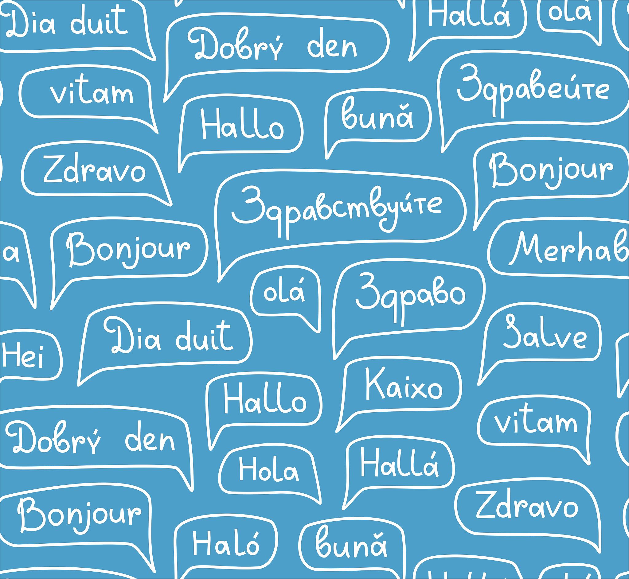 hello, european languages, seamless pattern, contour drawing, mo