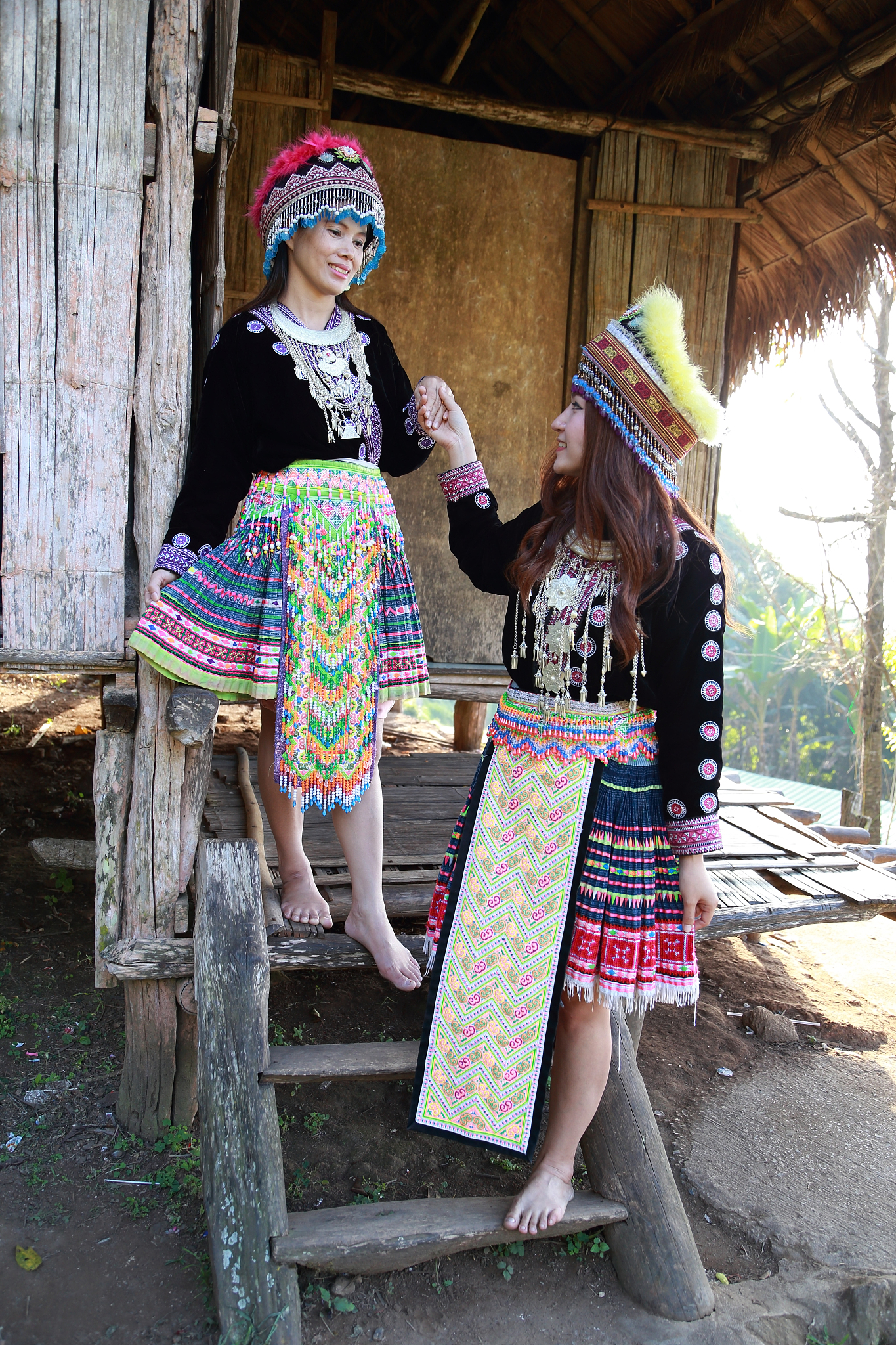 traditionally dressed mhong hill tribe woman