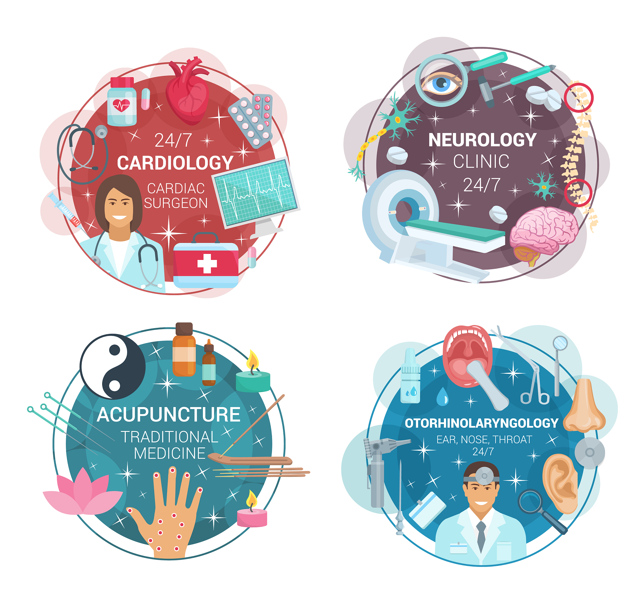 ophthalmology and acupuncture medical clinic icons