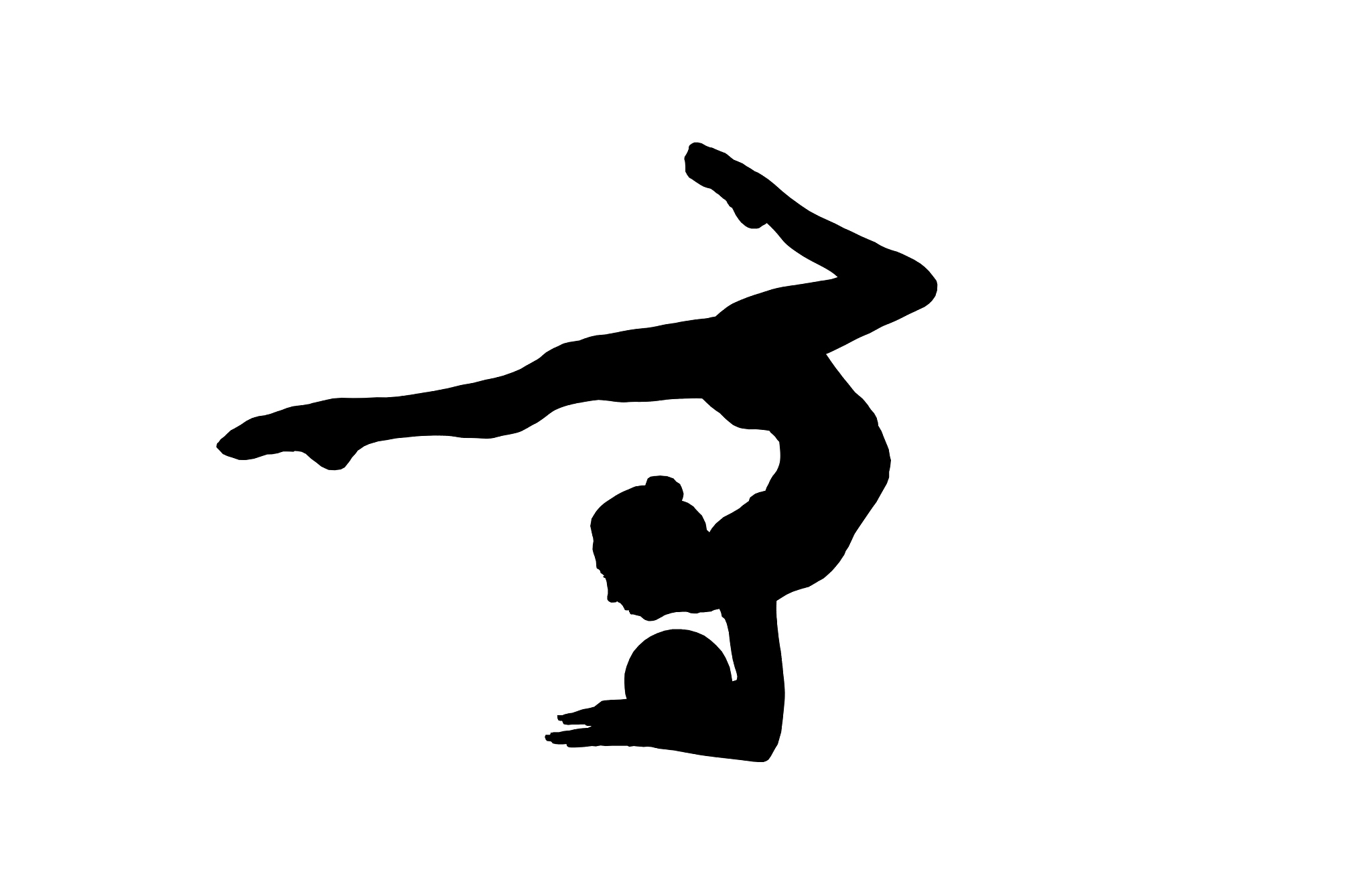 silhouette flexible young gymnast doing exercises with a ball on