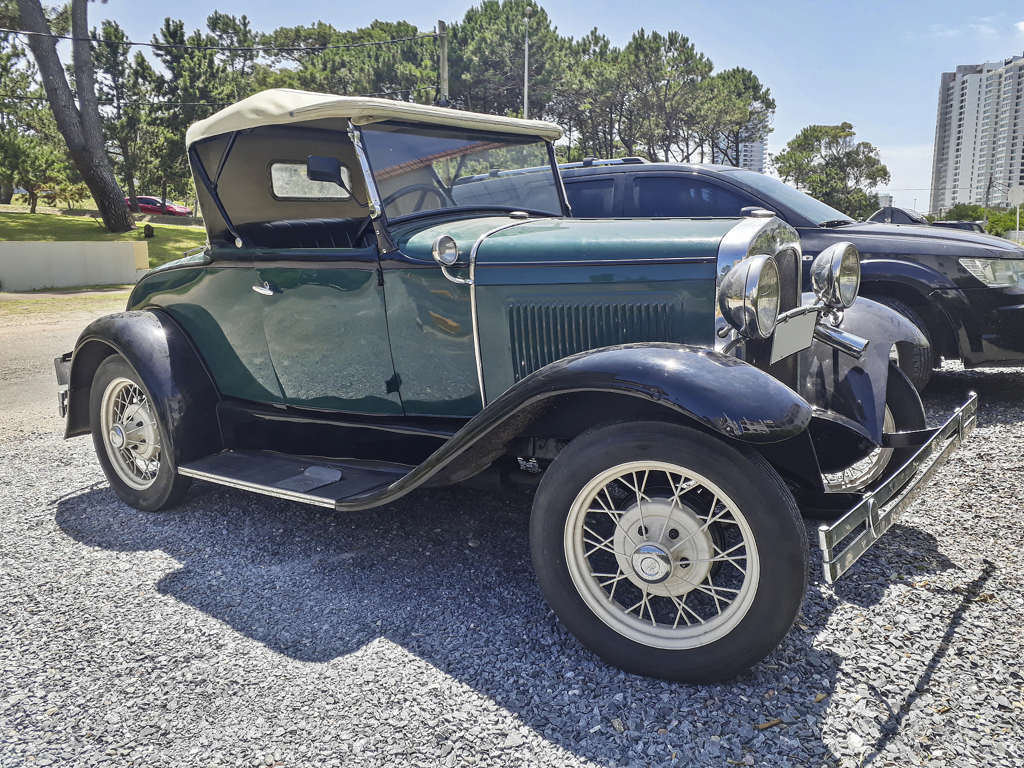 classic old car parked, punta del este, uruguay