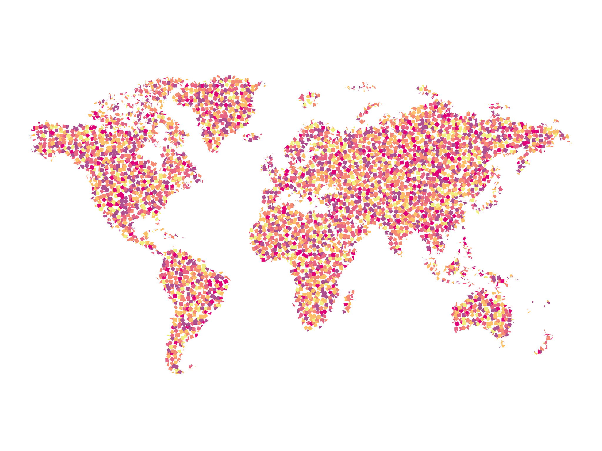 abstract world map composed of small colorful papers