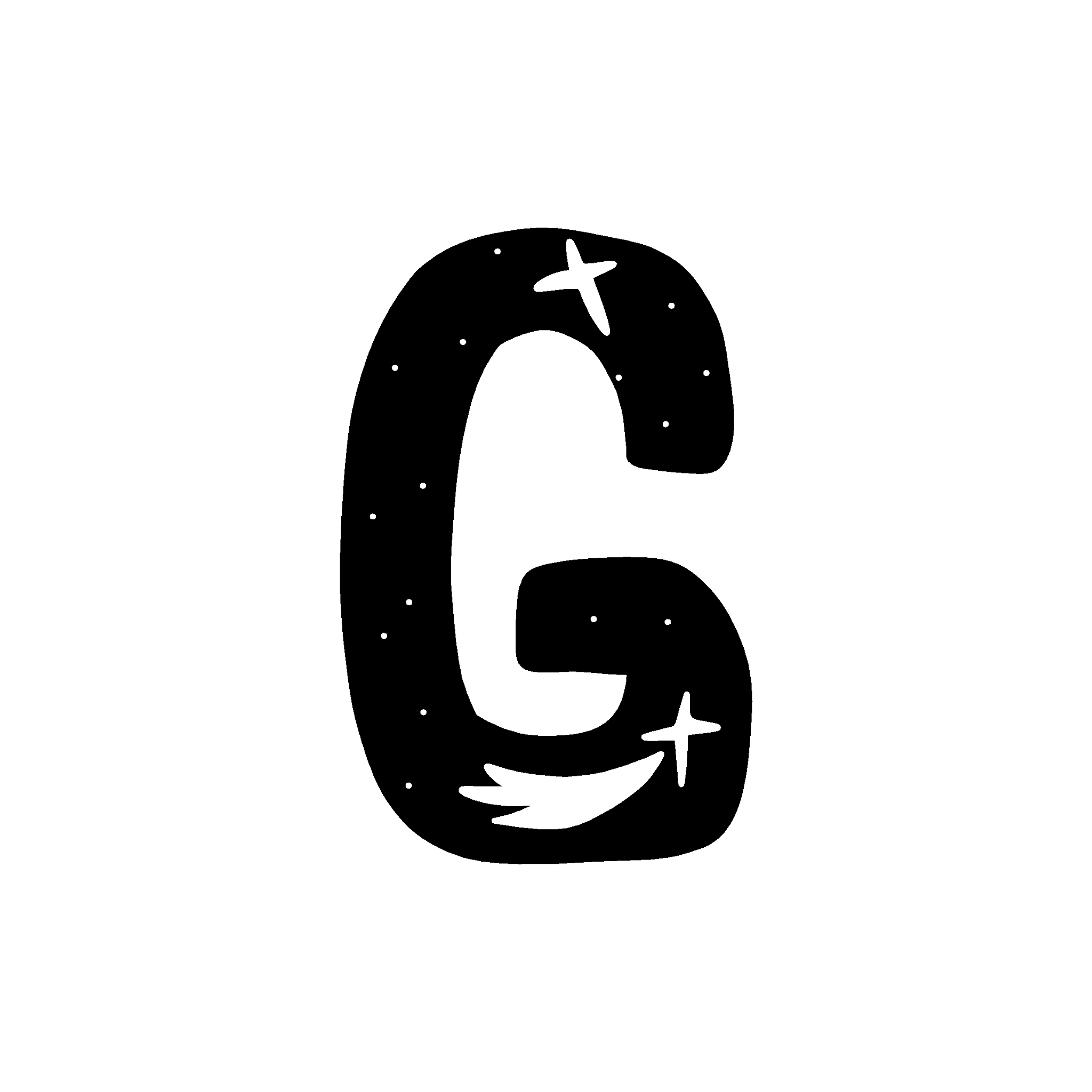 hand drawn letter g. black letter of the alphabet inside which i
