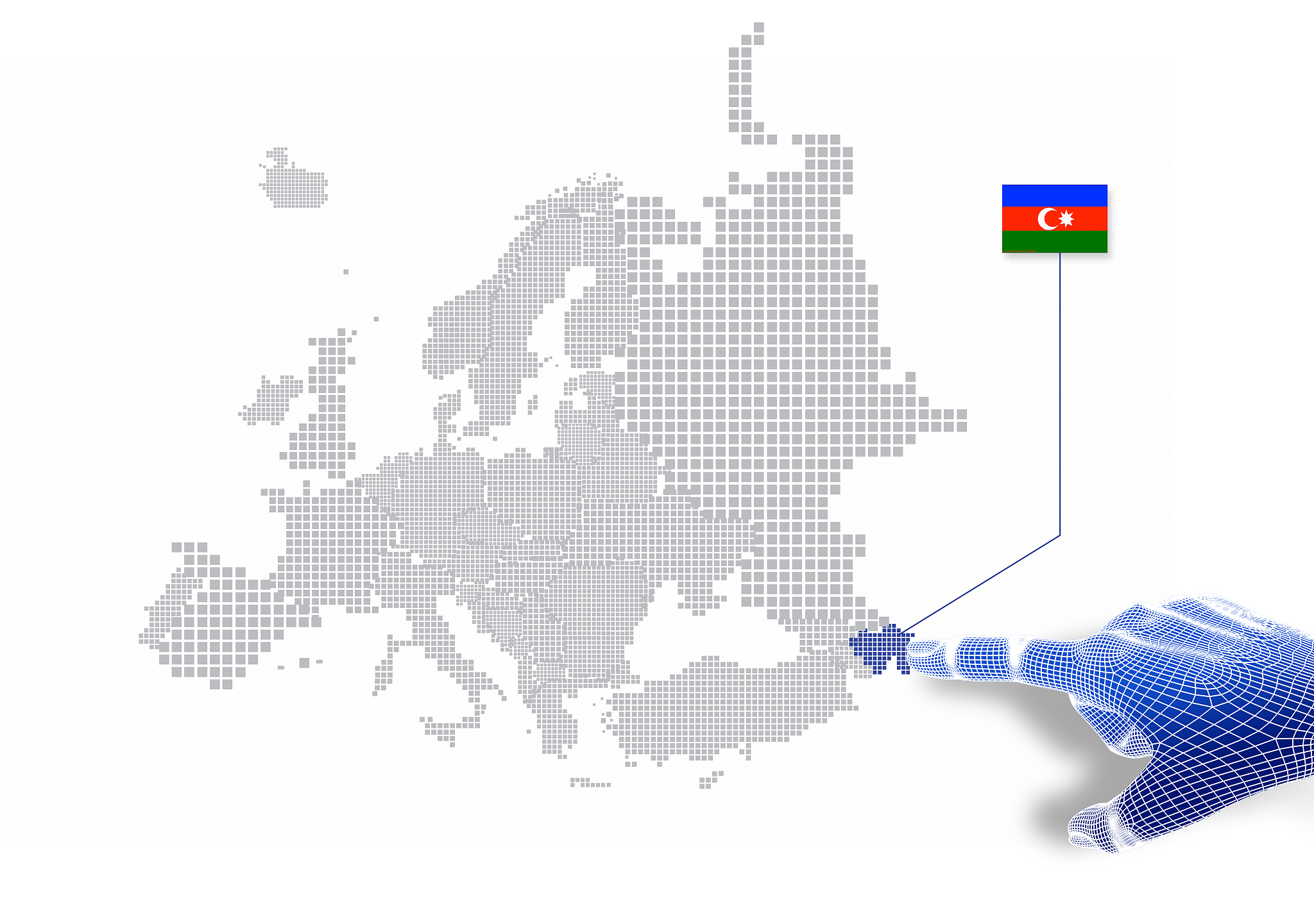3d finger touch on display azerbaijan map and flag.