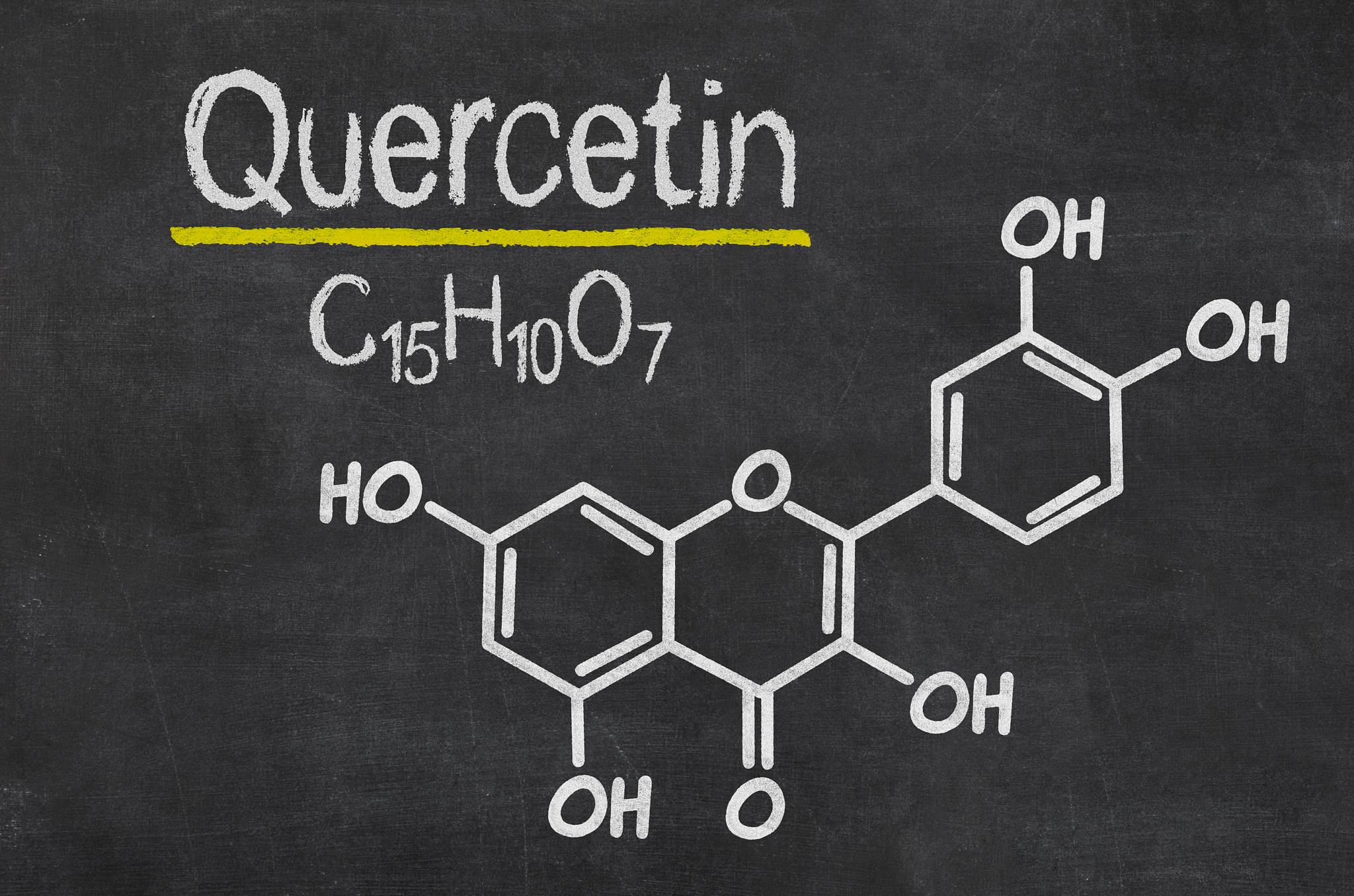 blackboard with the chemical formula of quercetin
