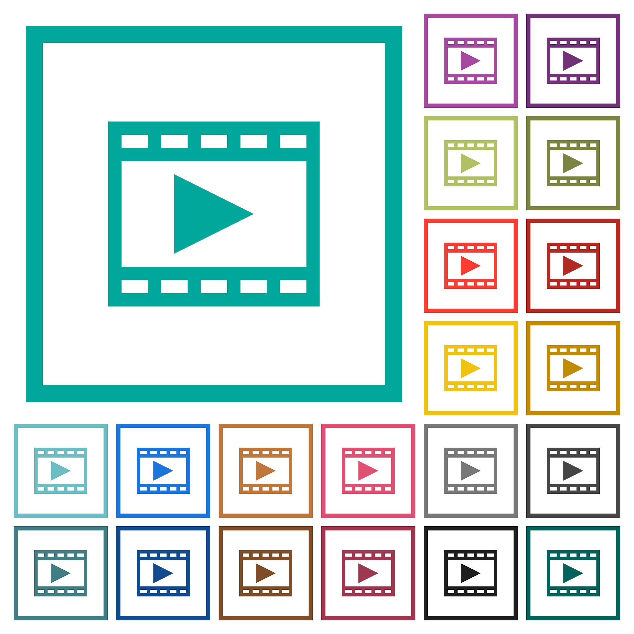 play movie flat color icons with quadrant frames