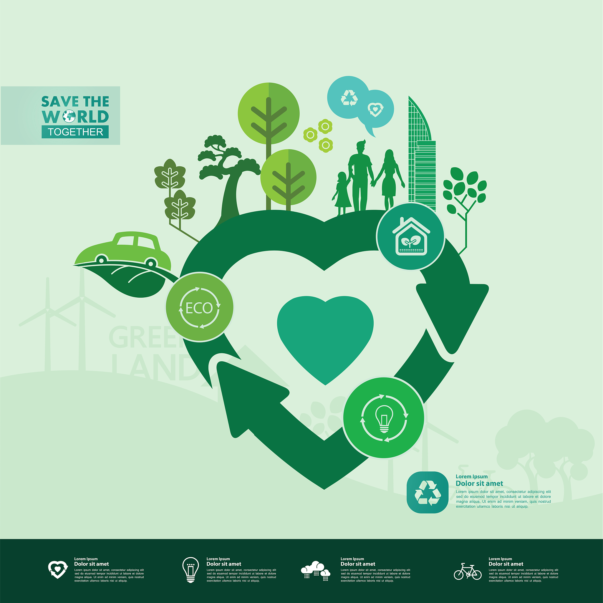 save the world together green ecology vector illustration.