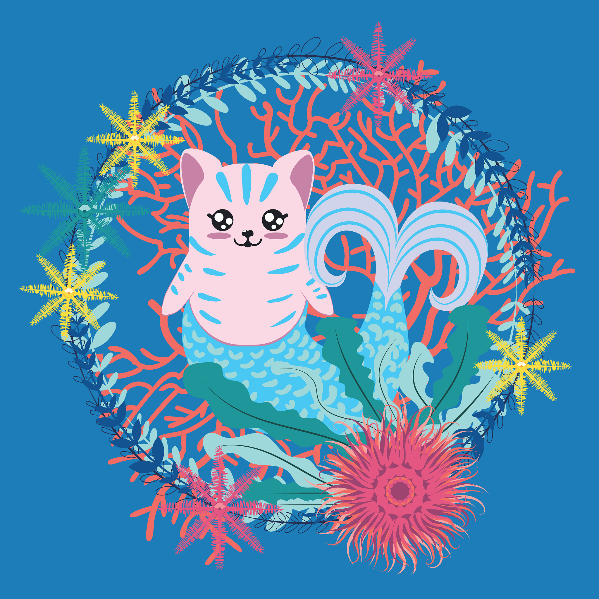 mermaid cat with seaweed