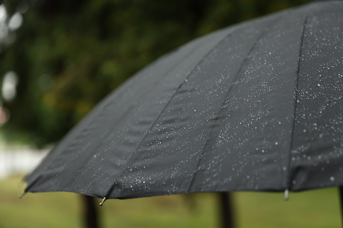 特写:雨中黑色<strong>雨伞</strong>