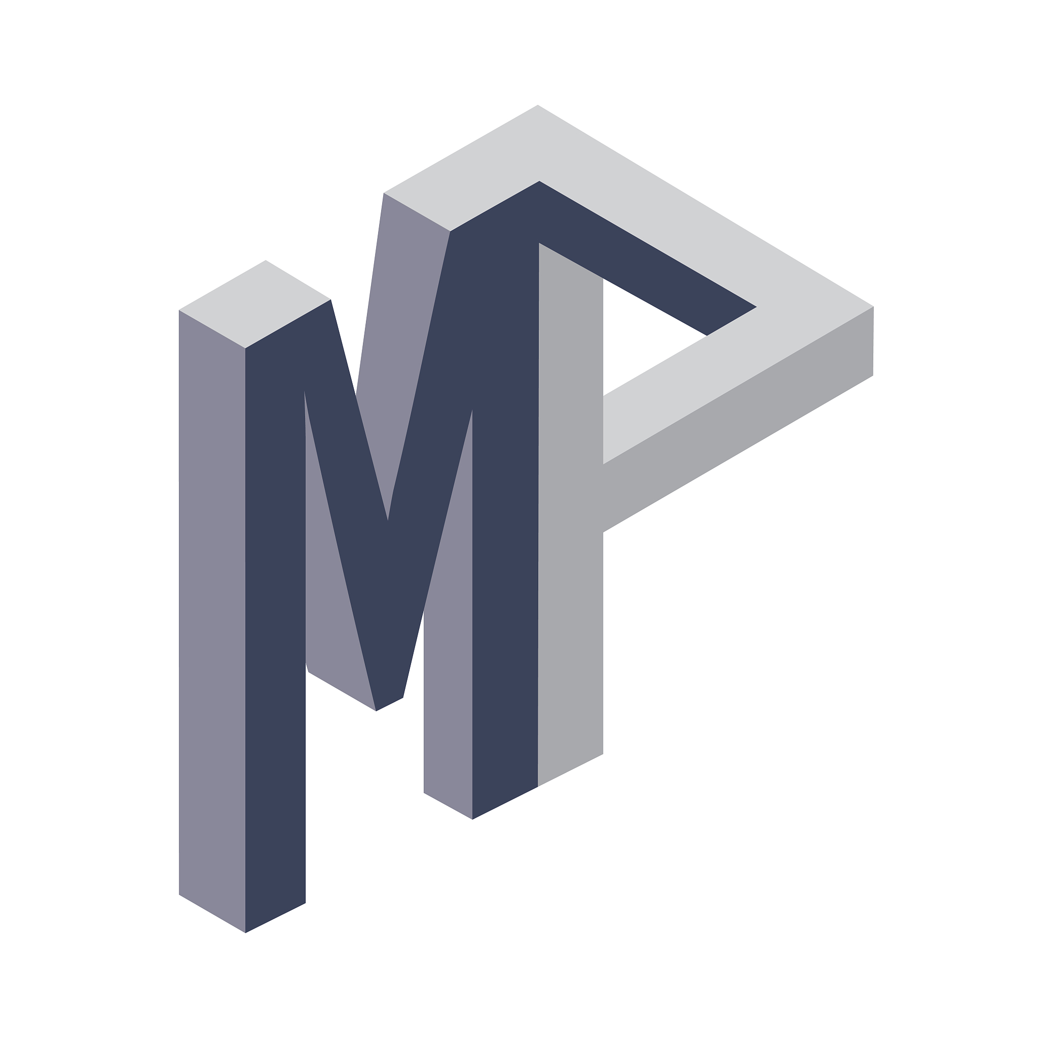 isometric design of a logo consisting of the letters (m & p).