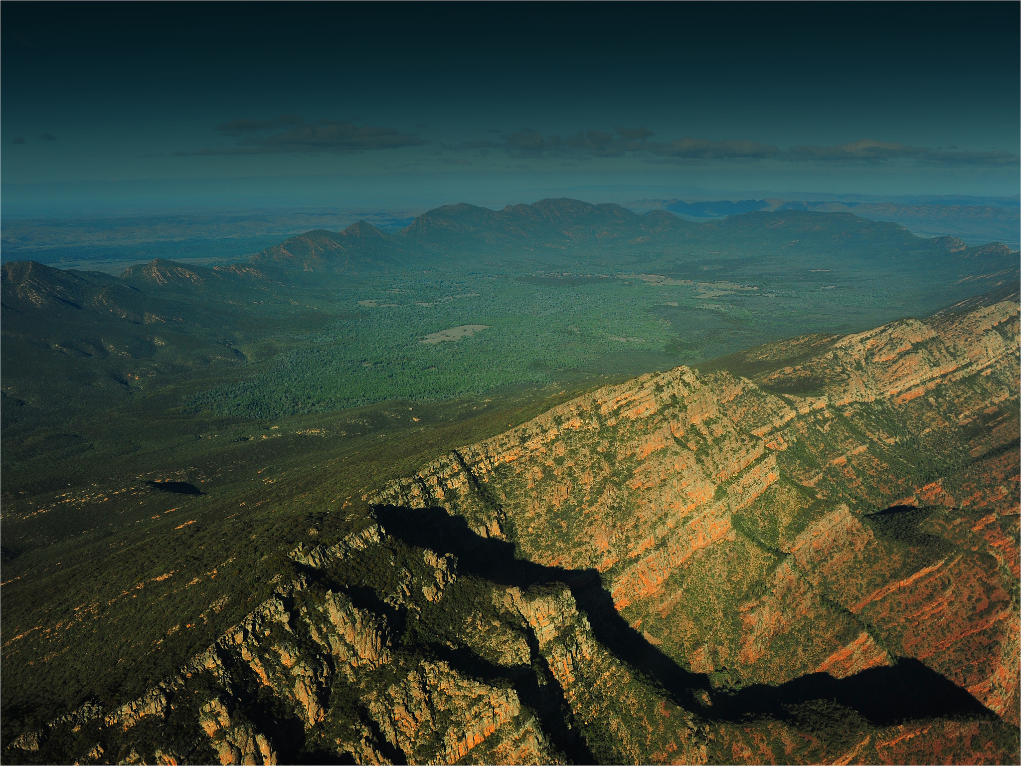 aerial landscape in the flinders ranges np, near wilpena pound, 