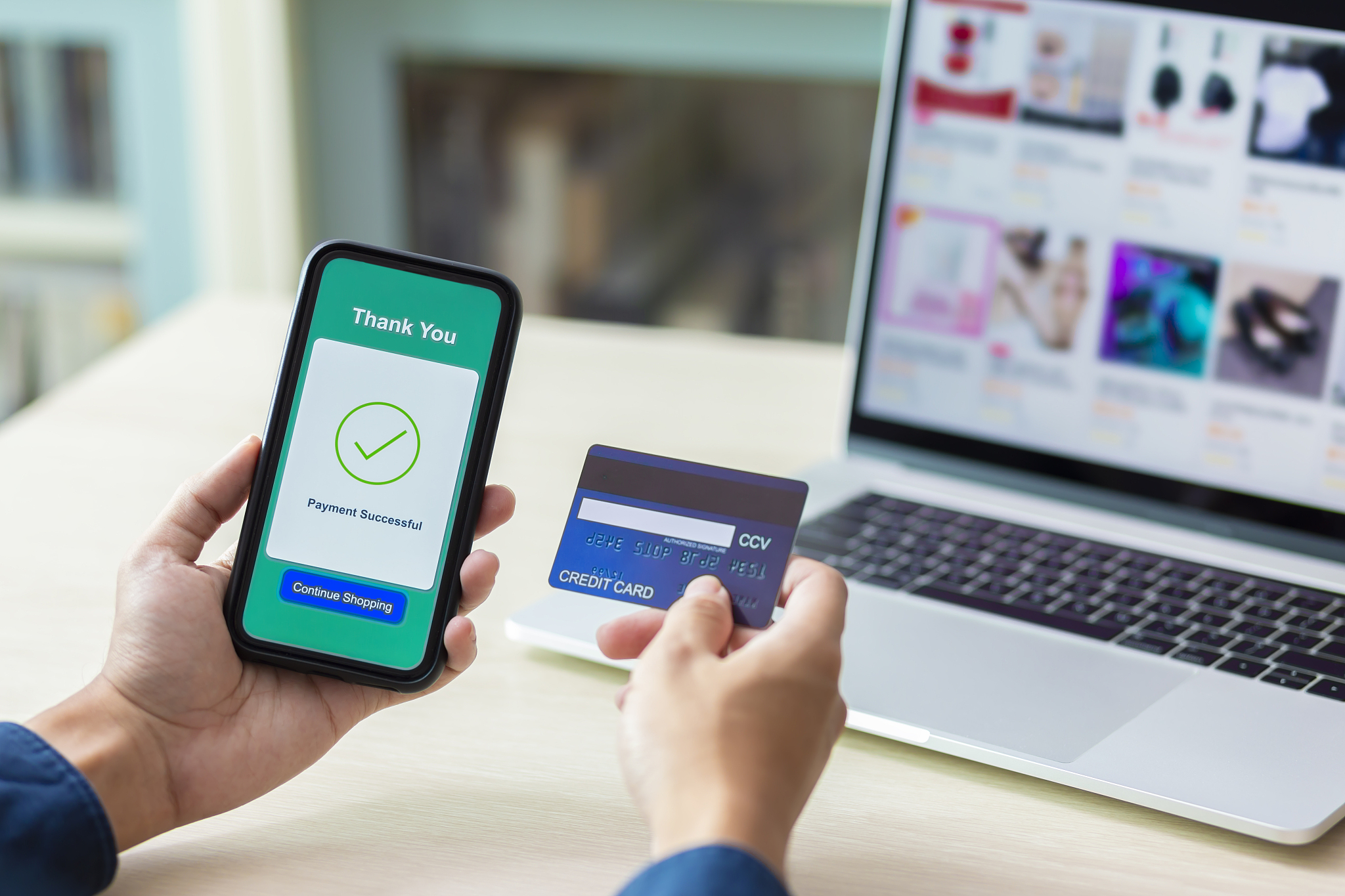 using smartphone and credit card online shopping