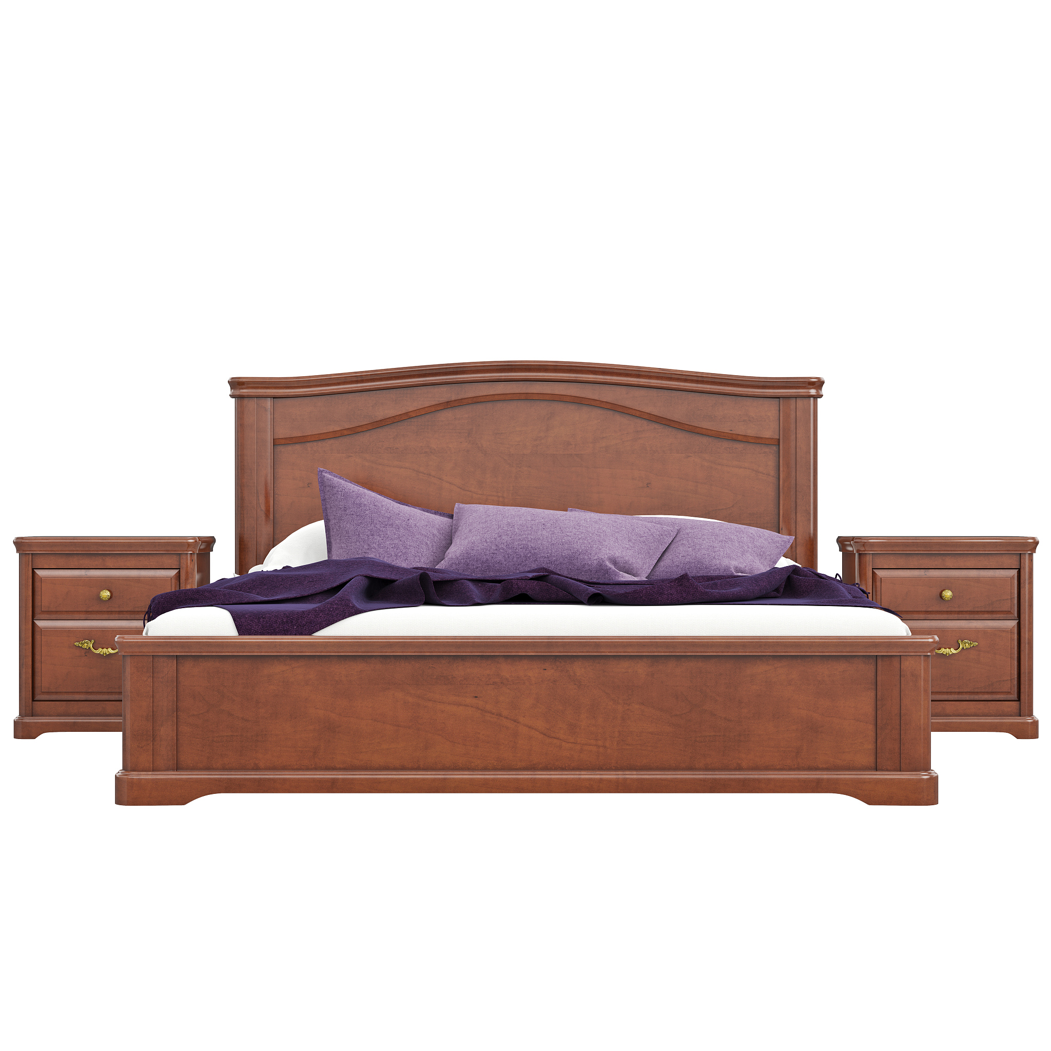 bed with bedside tables, front view