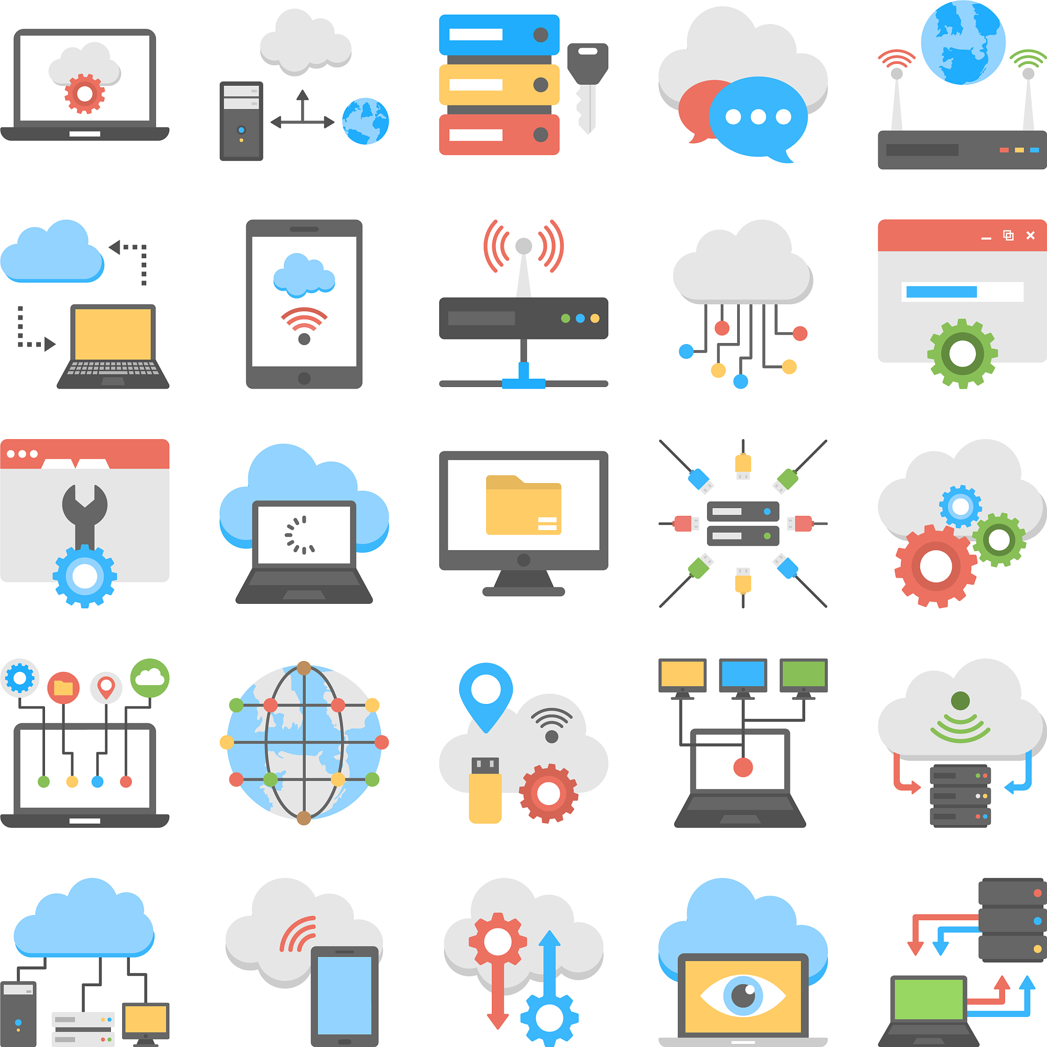 collection of cloud computing and web hosting flat