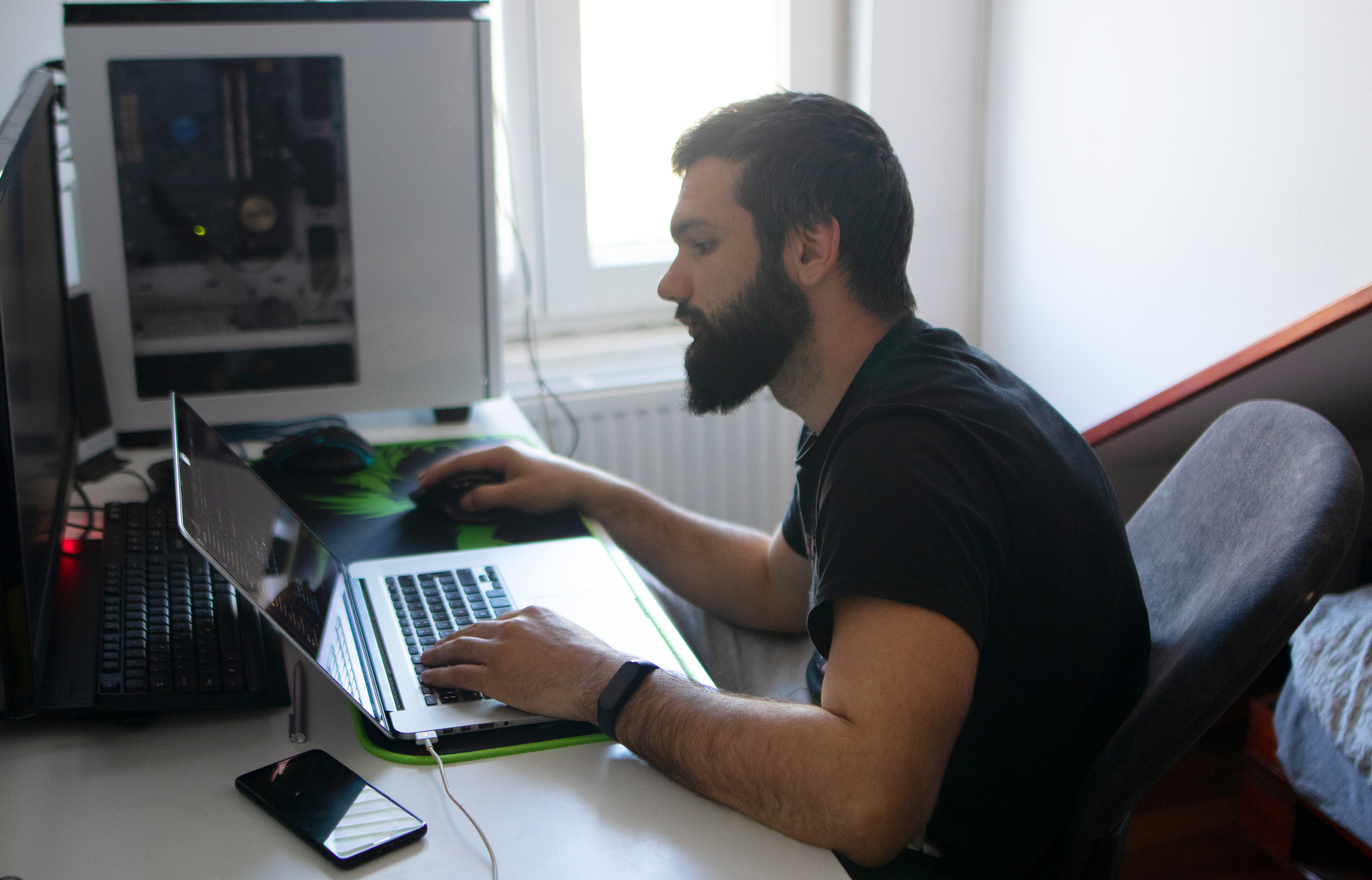 man working from home