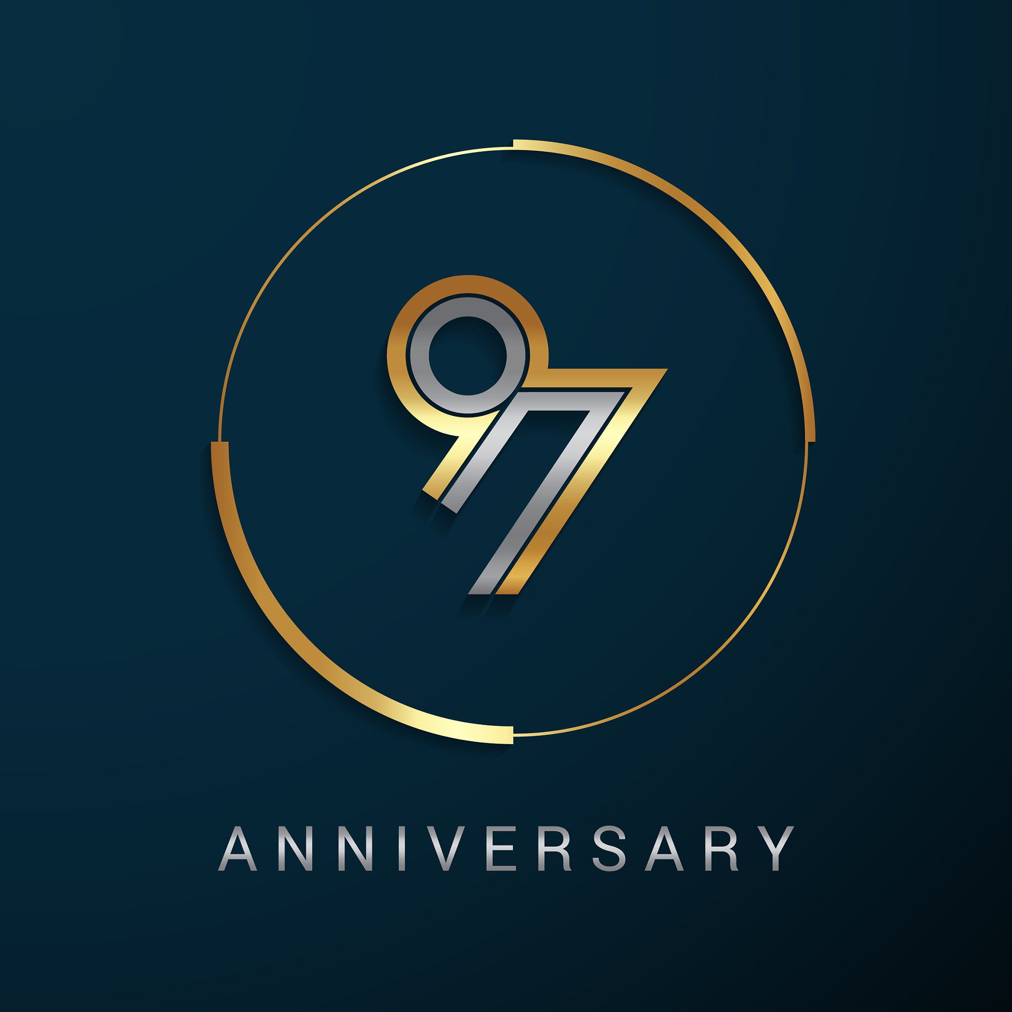 97 years anniversary icon with  gold and silver multi linear num