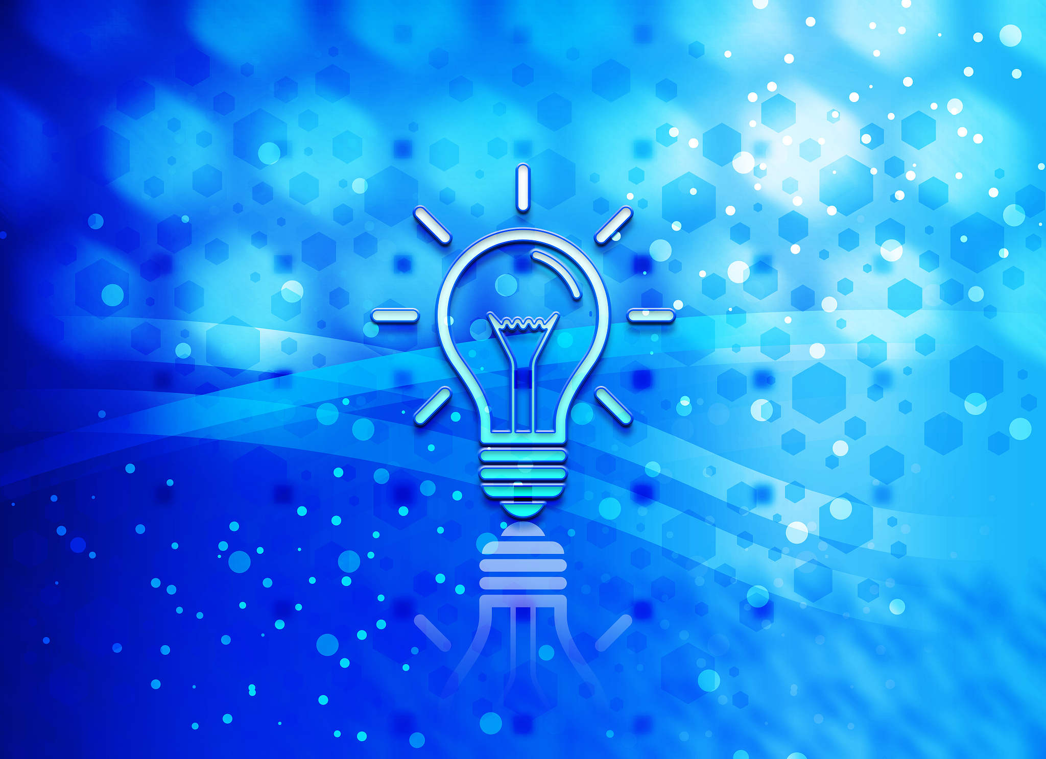 lightbulb icon abstract light cyan blue hexagon pattern backgrou