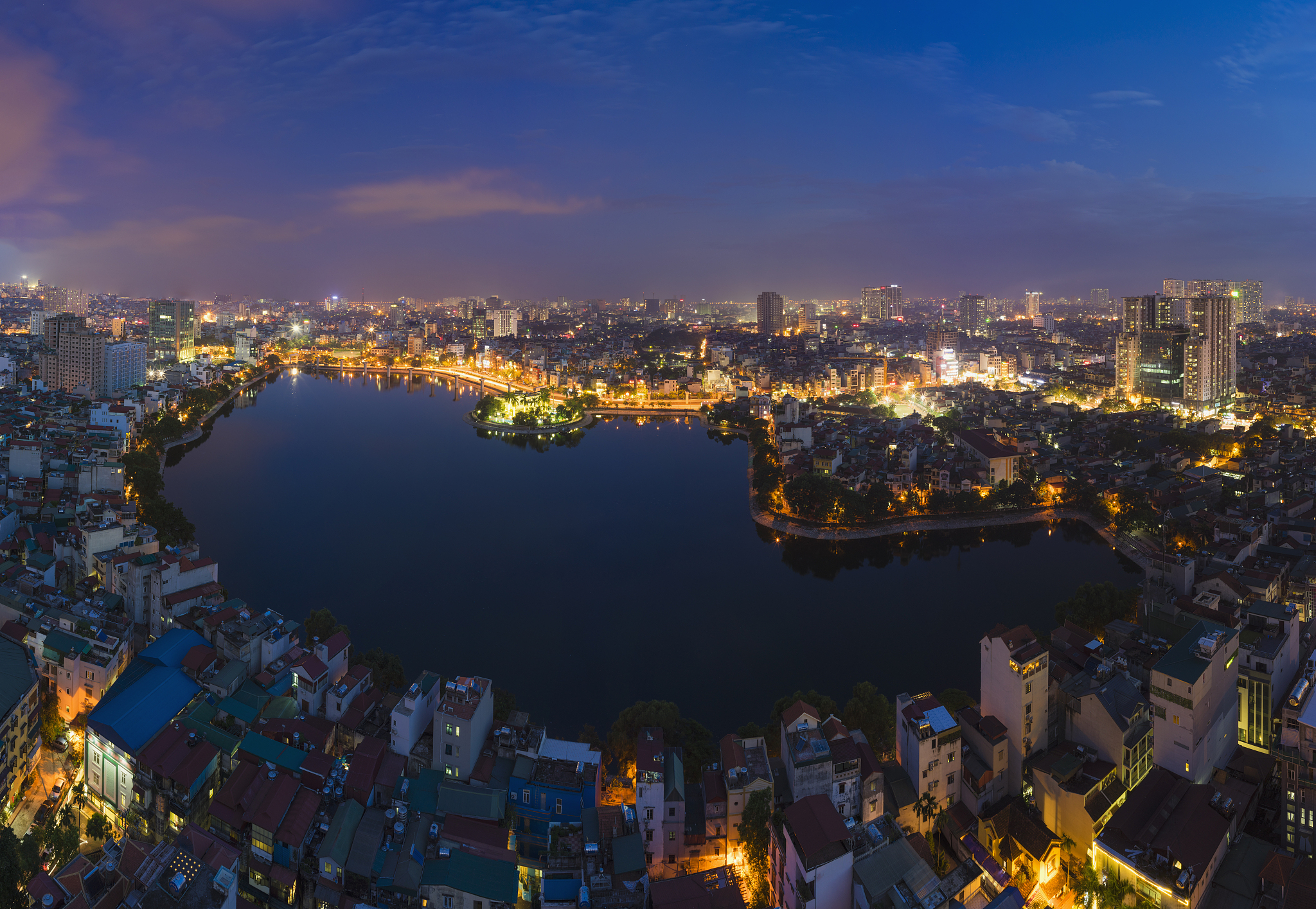 aerial view of urban skyline at twilight. hanoi cityscape. dong 